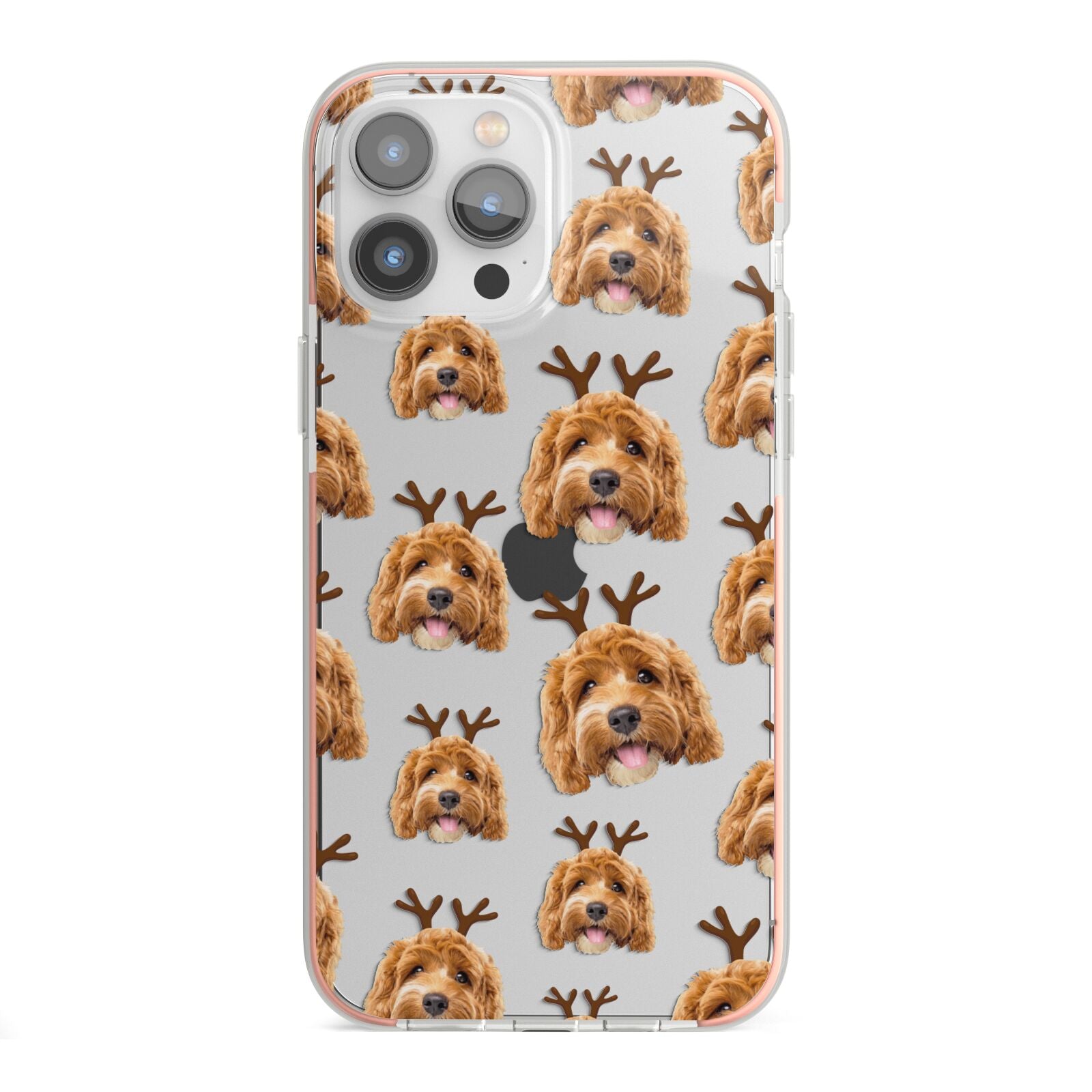 Personalised Christmas Dog Antler iPhone 13 Pro Max TPU Impact Case with Pink Edges