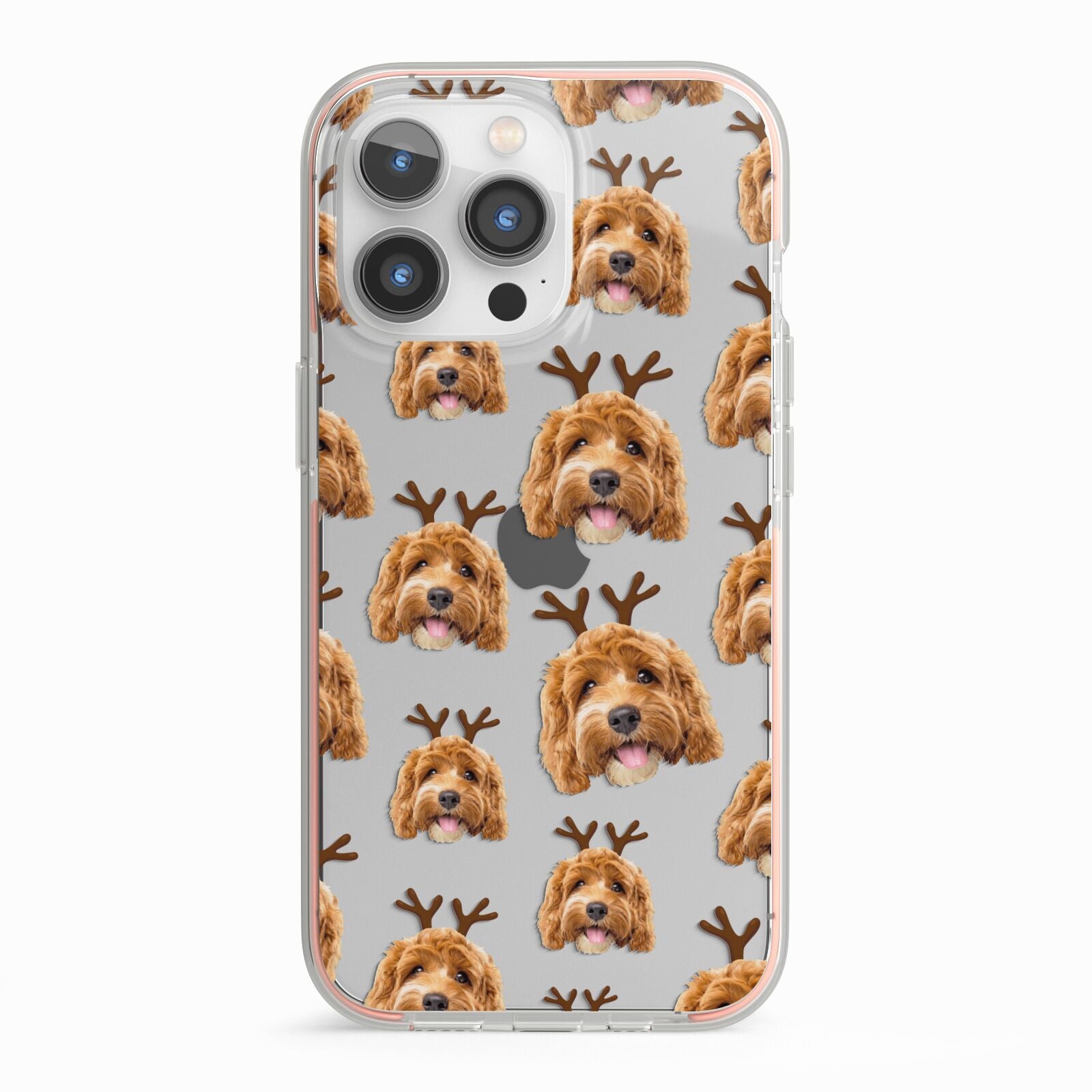 Personalised Christmas Dog Antler iPhone 13 Pro TPU Impact Case with Pink Edges