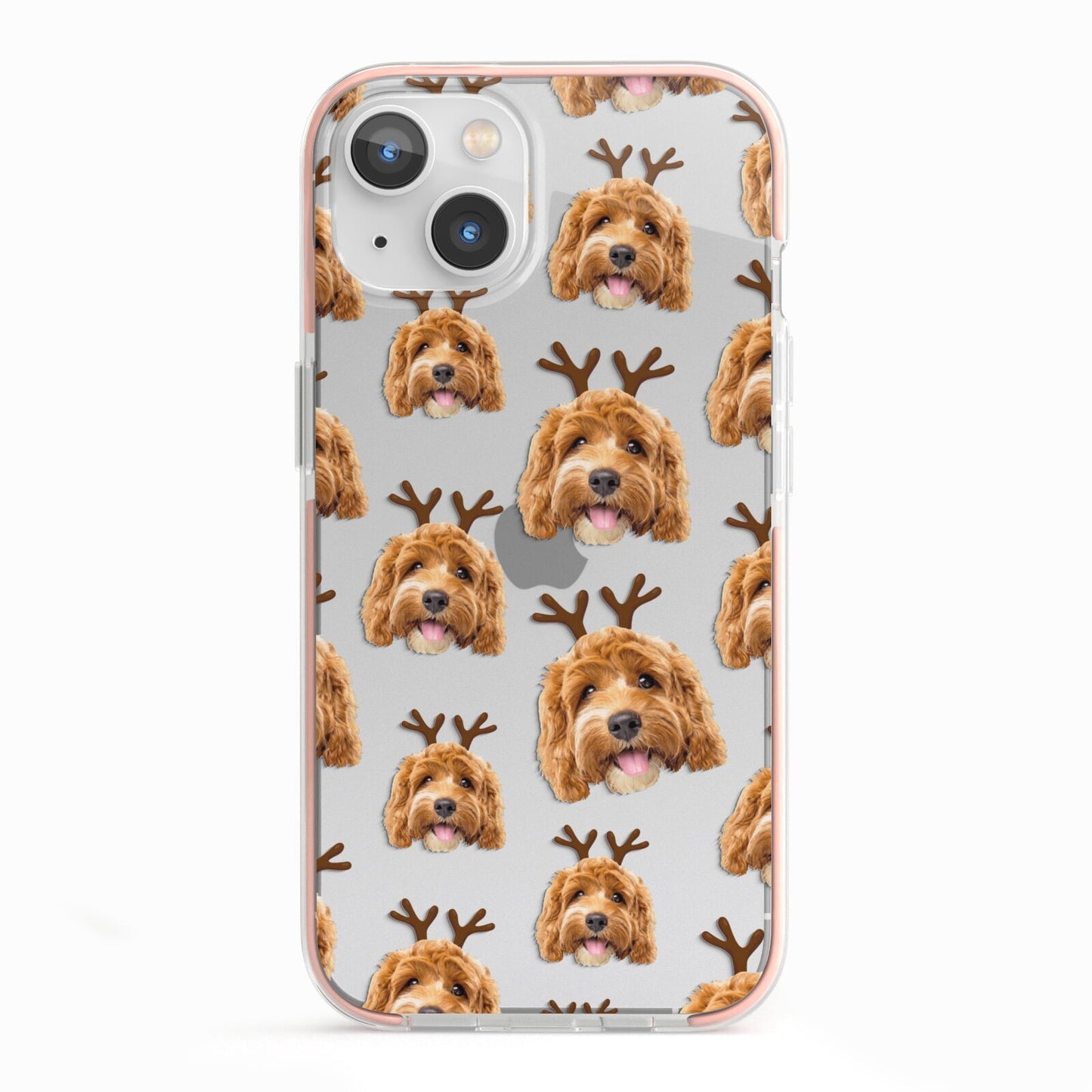 Personalised Christmas Dog Antler iPhone 13 TPU Impact Case with Pink Edges