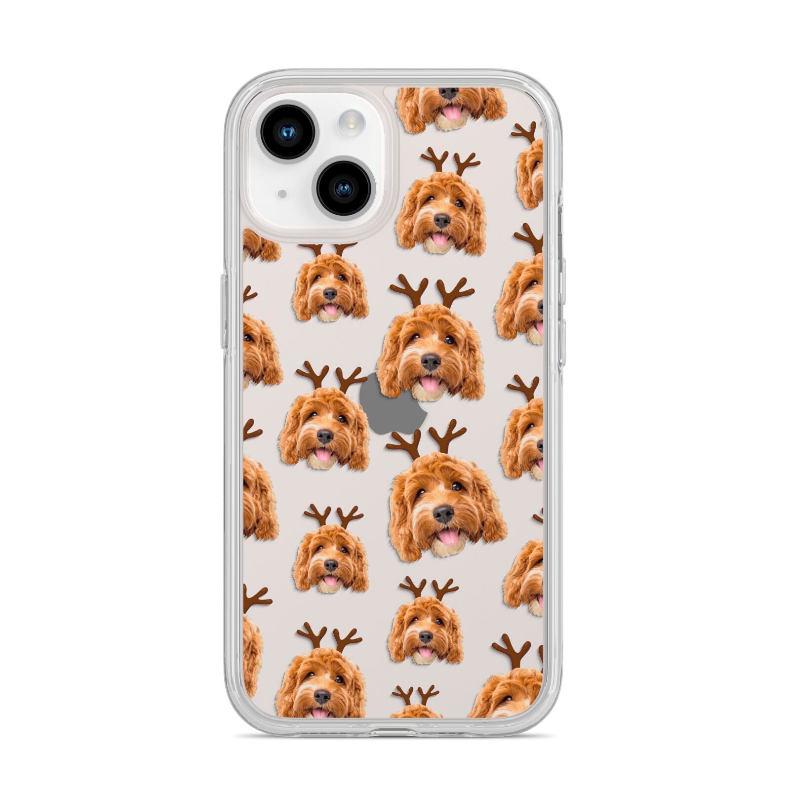 Personalised Christmas Dog Antler iPhone 14 Clear Tough Case Starlight