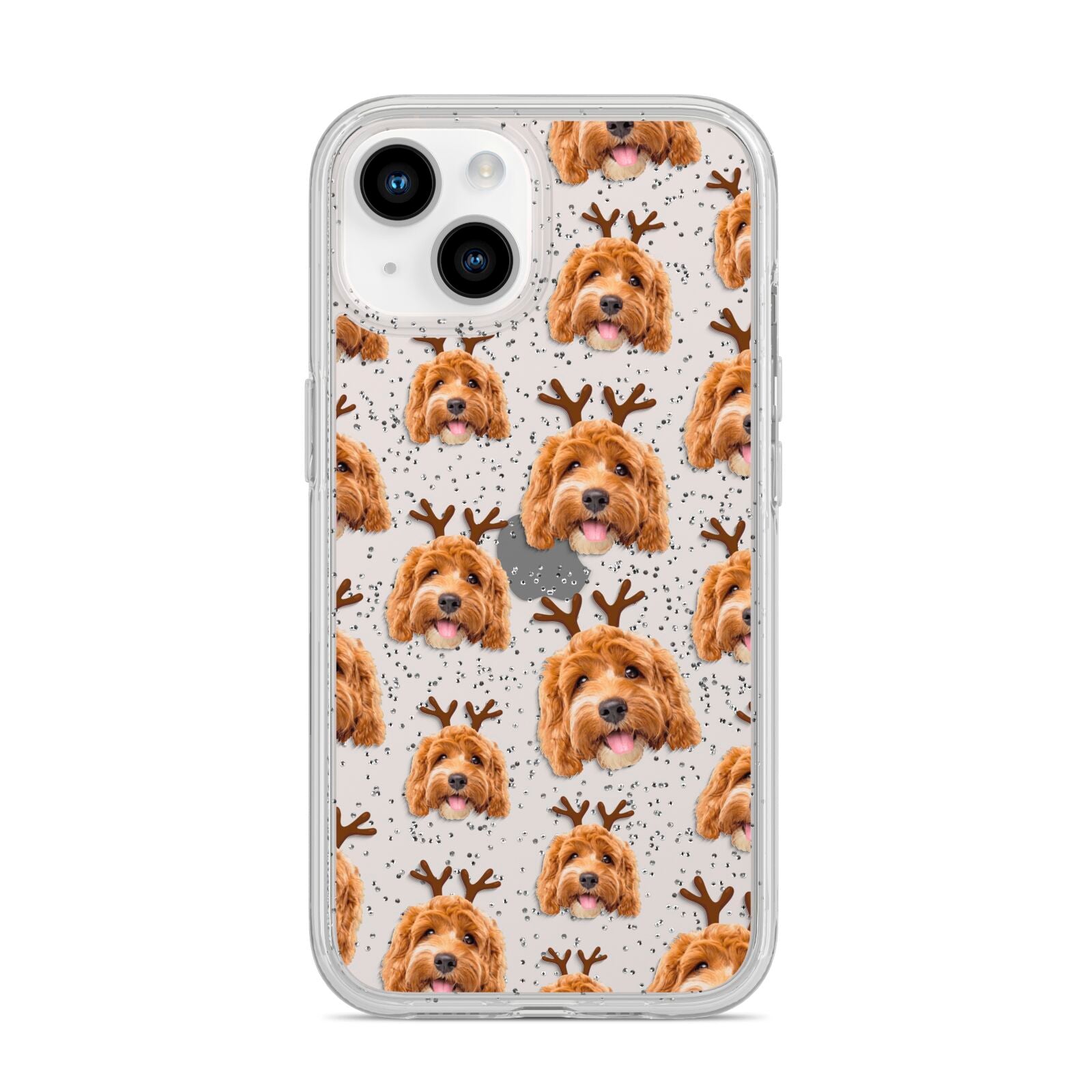 Personalised Christmas Dog Antler iPhone 14 Glitter Tough Case Starlight