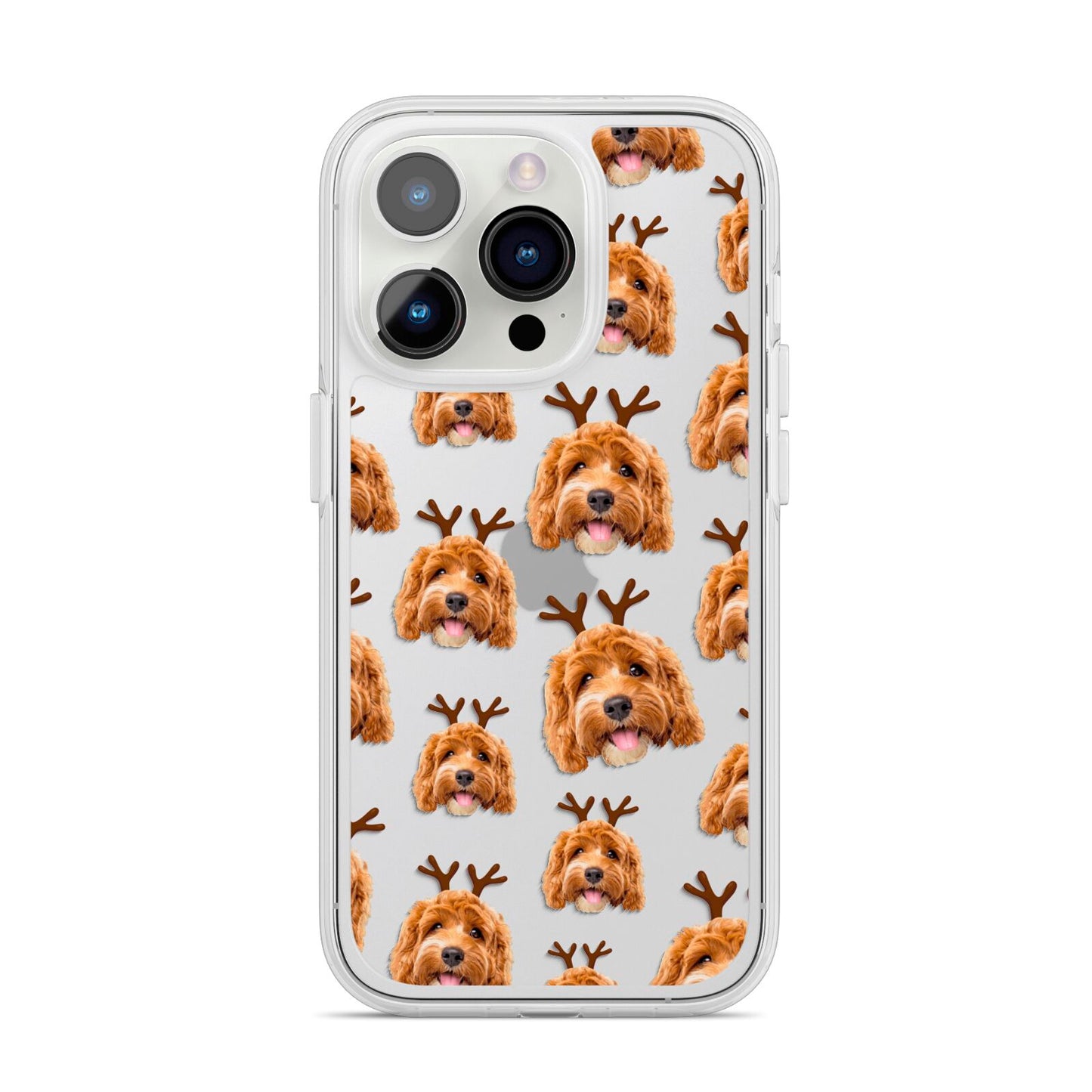 Personalised Christmas Dog Antler iPhone 14 Pro Clear Tough Case Silver