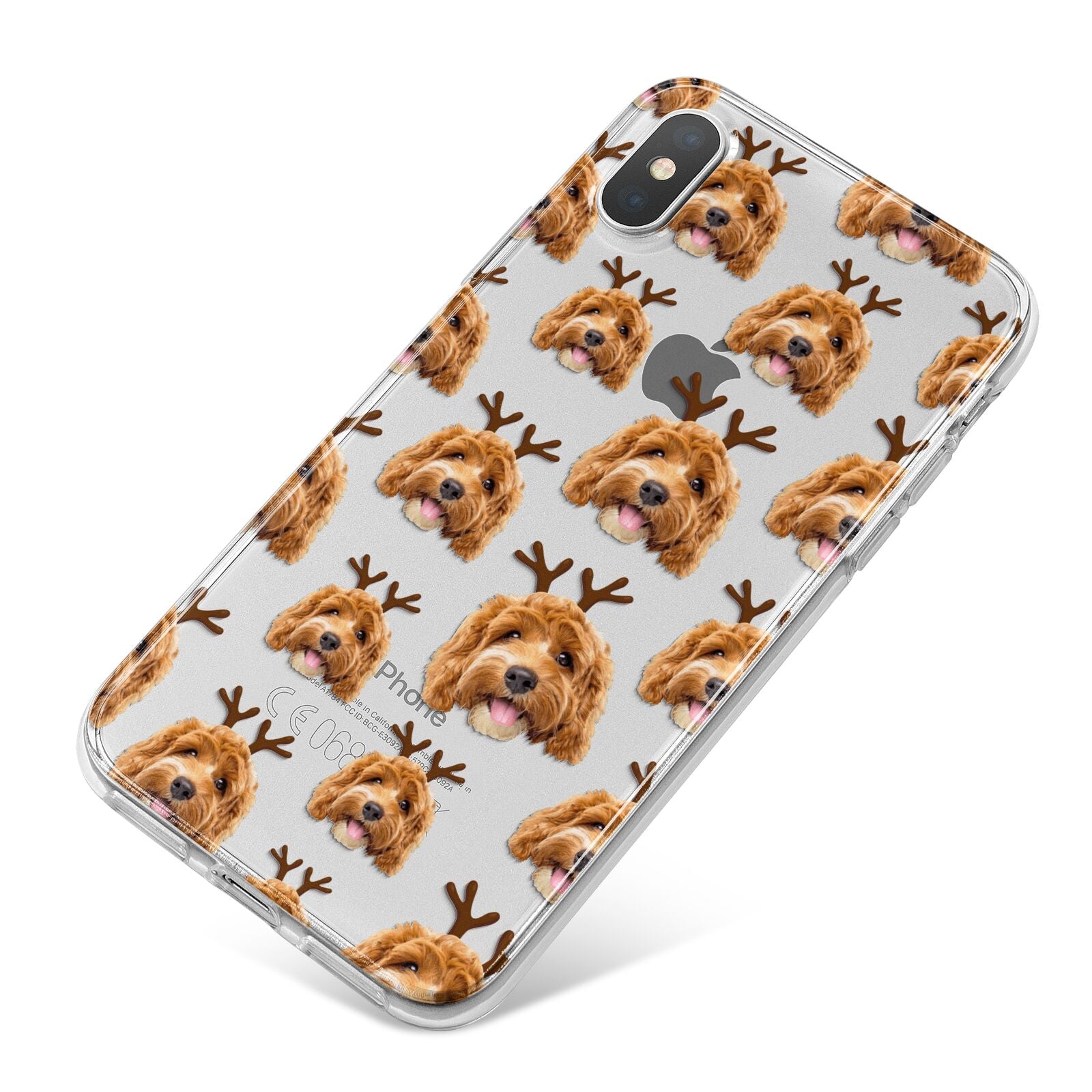 Personalised Christmas Dog Antler iPhone X Bumper Case on Silver iPhone