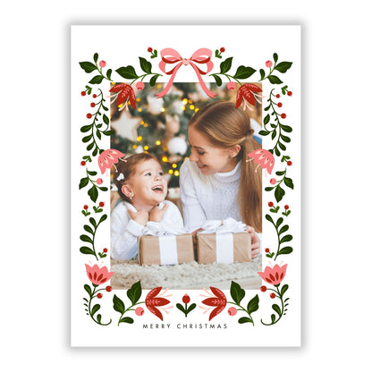 Personalised Christmas Flowers Photo A5 Flat Greetings Card