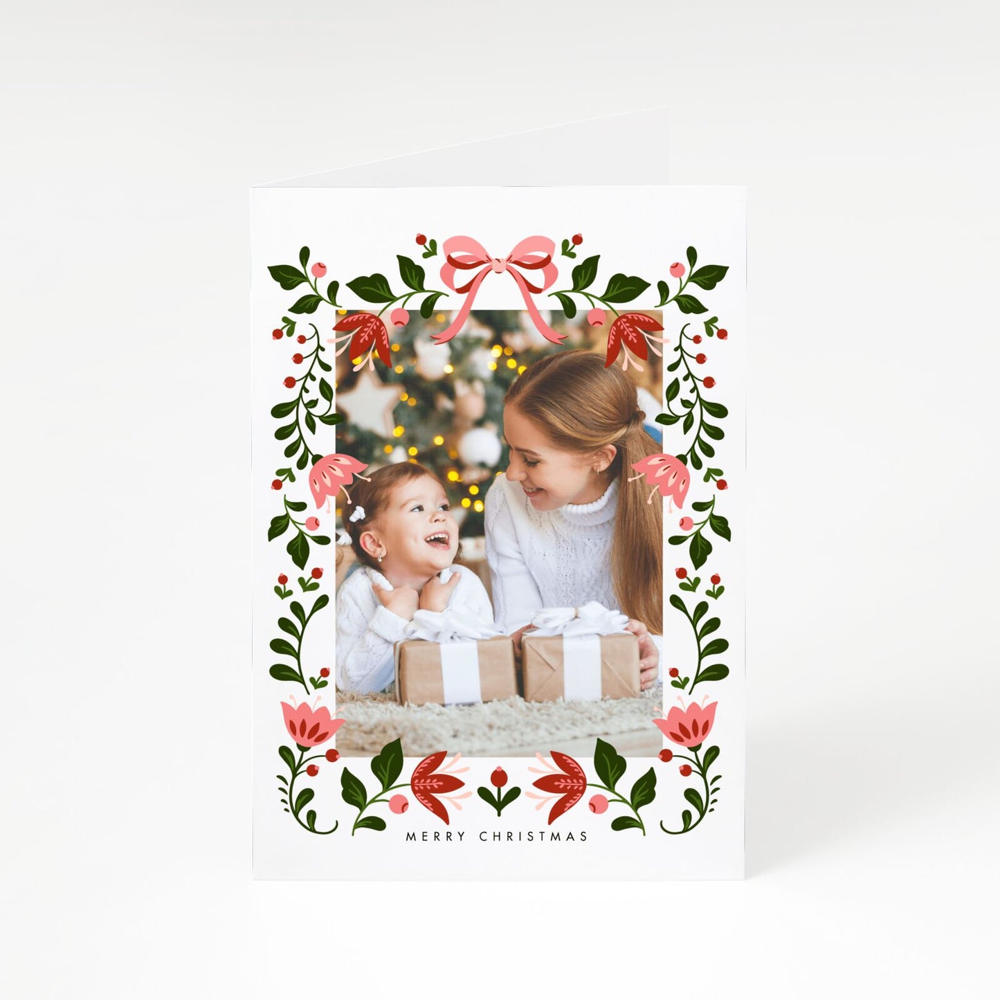 Personalised Christmas Flowers Photo A5 Greetings Card