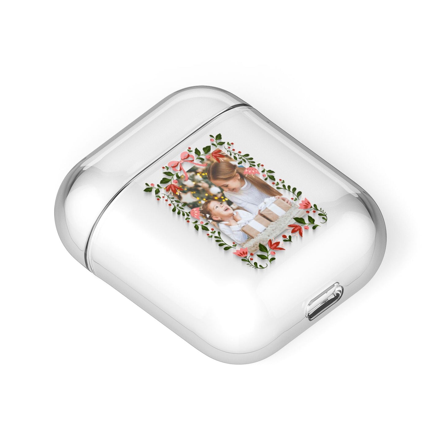 Personalised Christmas Flowers Photo AirPods Case Laid Flat