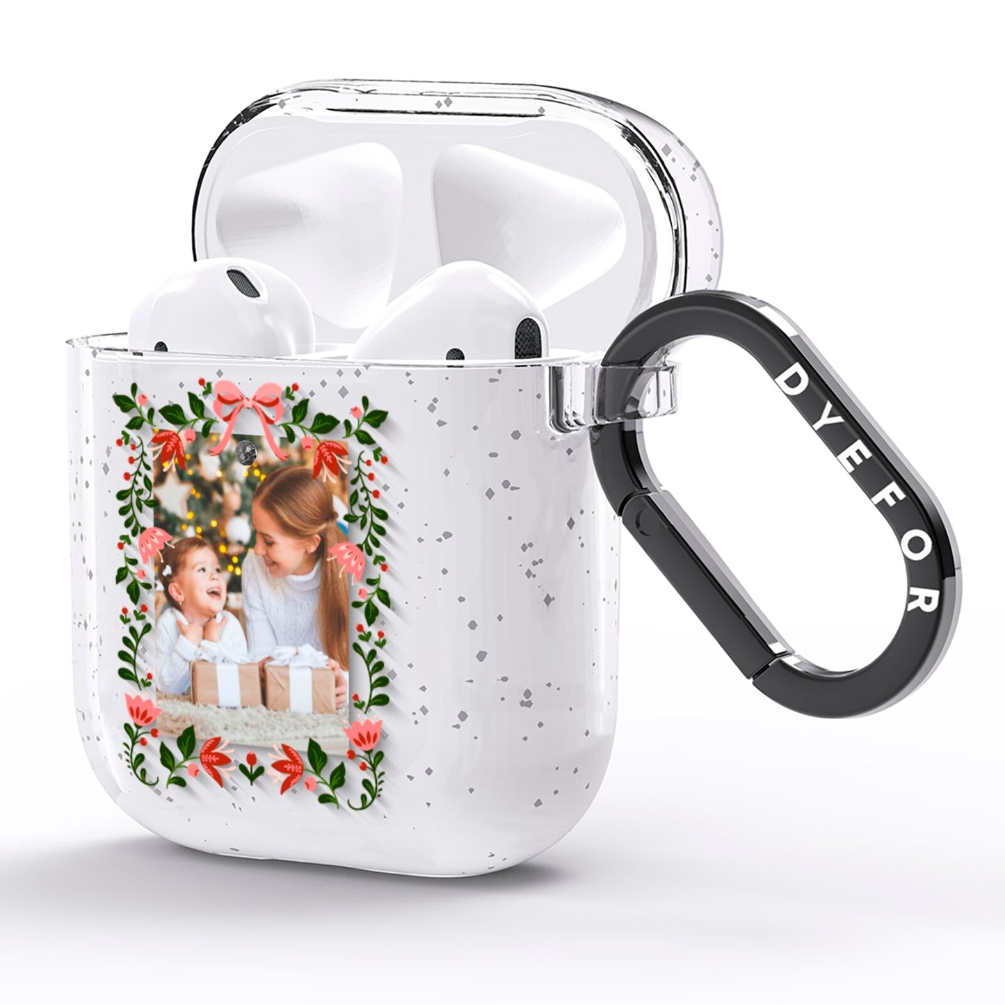 Personalised Christmas Flowers Photo AirPods Glitter Case Side Image