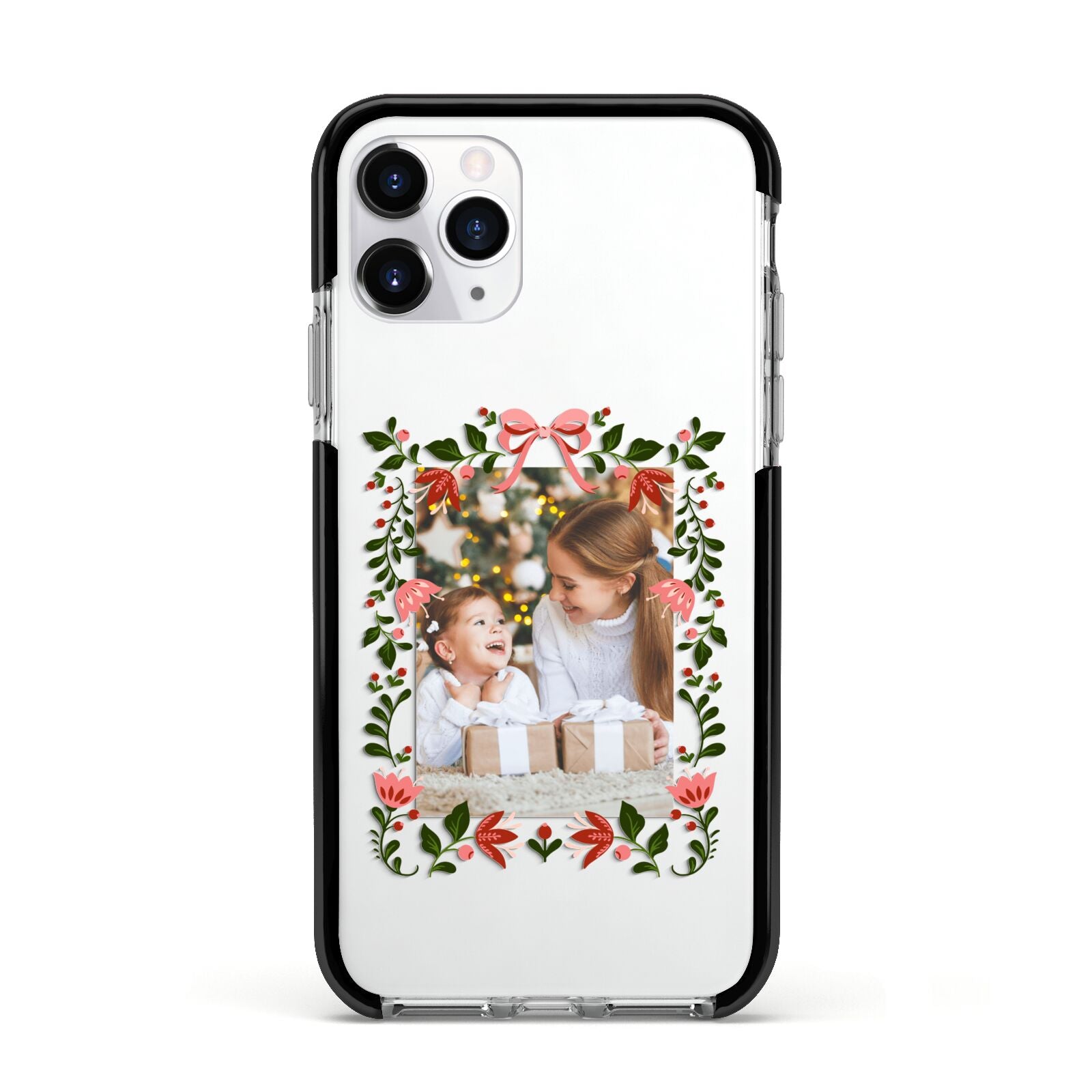 Personalised Christmas Flowers Photo Apple iPhone 11 Pro in Silver with Black Impact Case