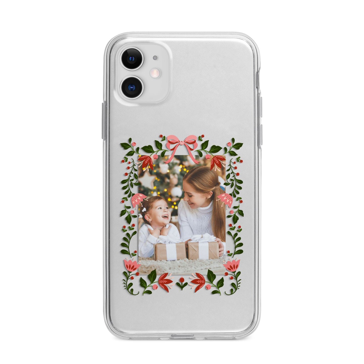 Personalised Christmas Flowers Photo Apple iPhone 11 in White with Bumper Case