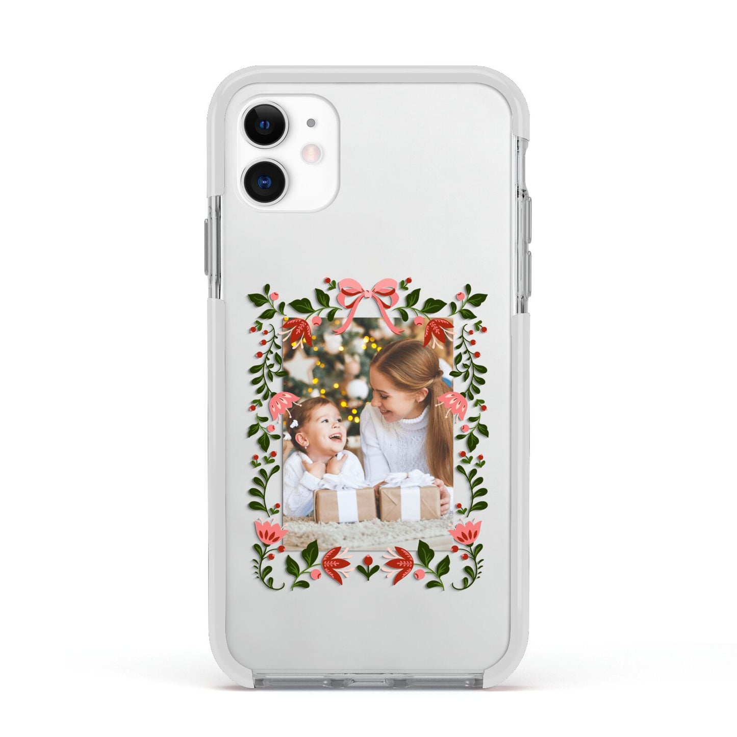 Personalised Christmas Flowers Photo Apple iPhone 11 in White with White Impact Case