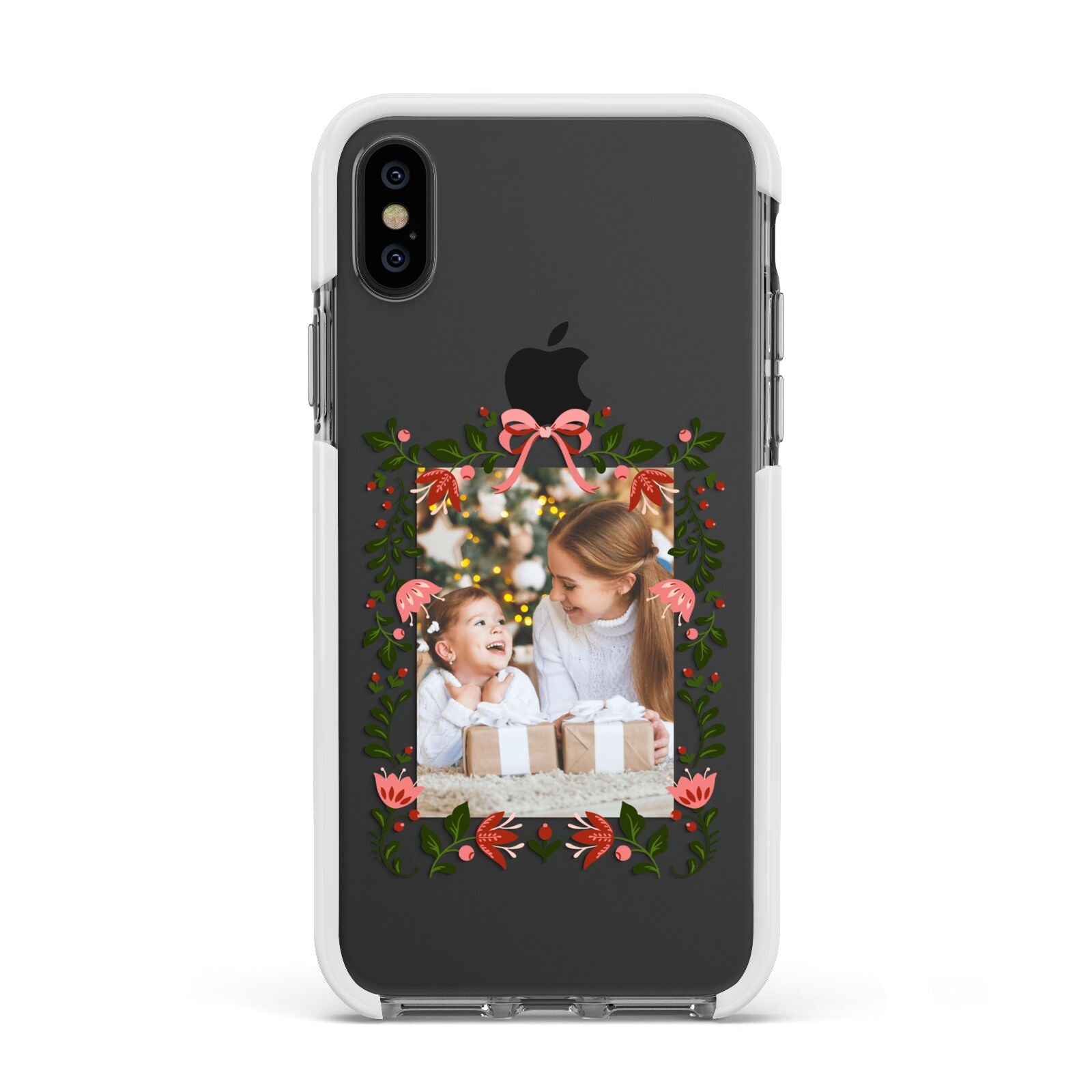 Personalised Christmas Flowers Photo Apple iPhone Xs Impact Case White Edge on Black Phone