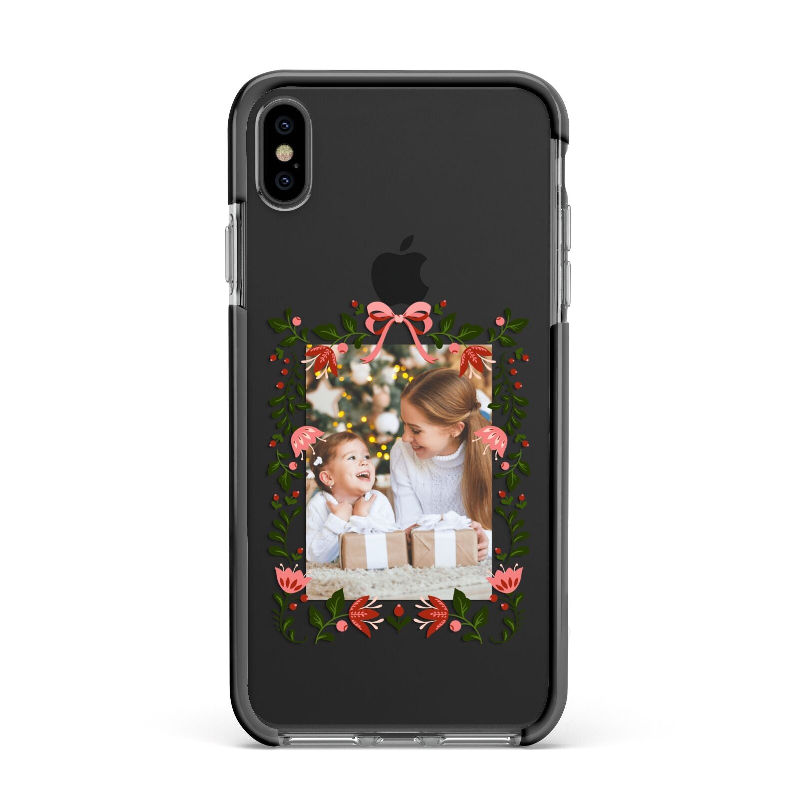 Personalised Christmas Flowers Photo Apple iPhone Xs Max Impact Case Black Edge on Black Phone