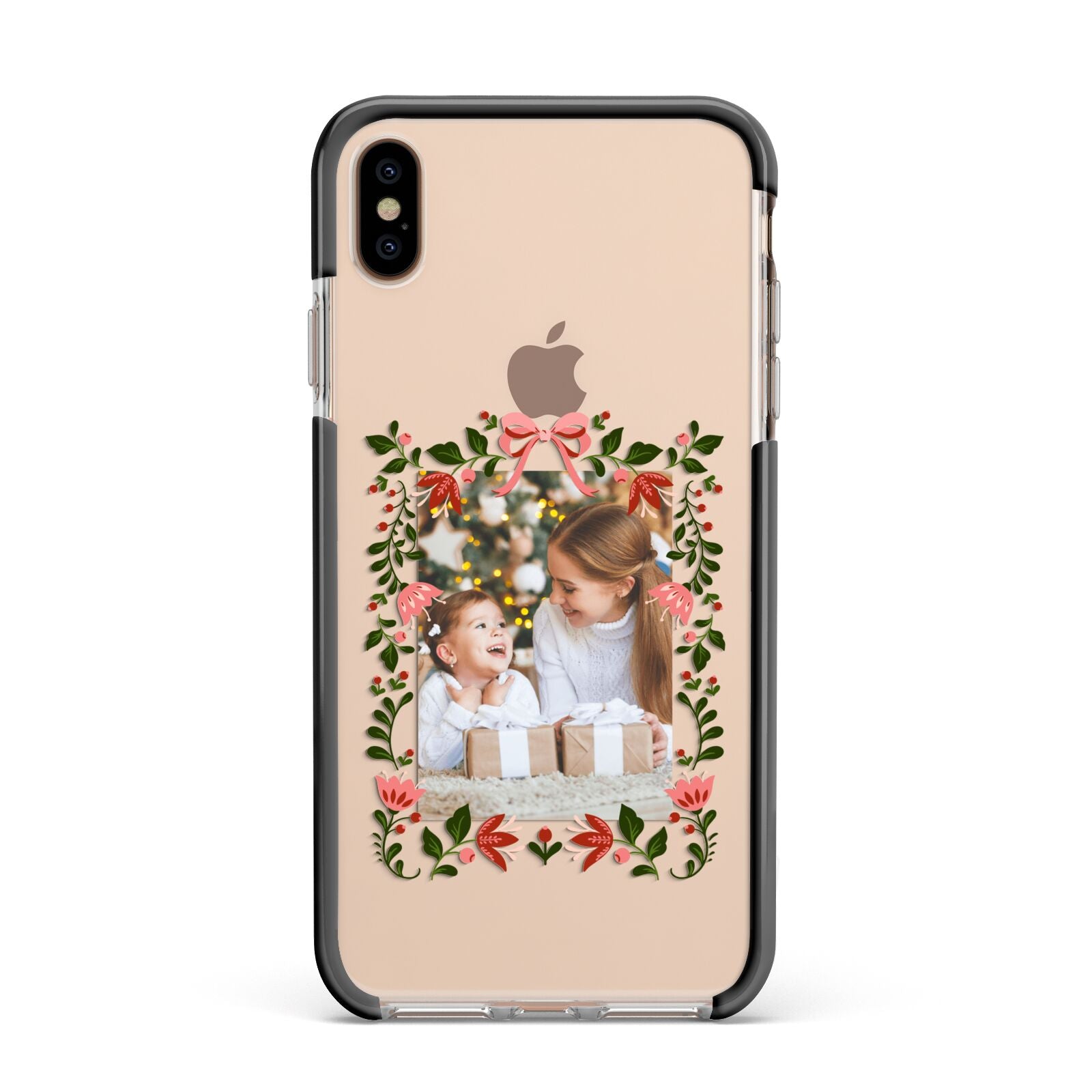 Personalised Christmas Flowers Photo Apple iPhone Xs Max Impact Case Black Edge on Gold Phone