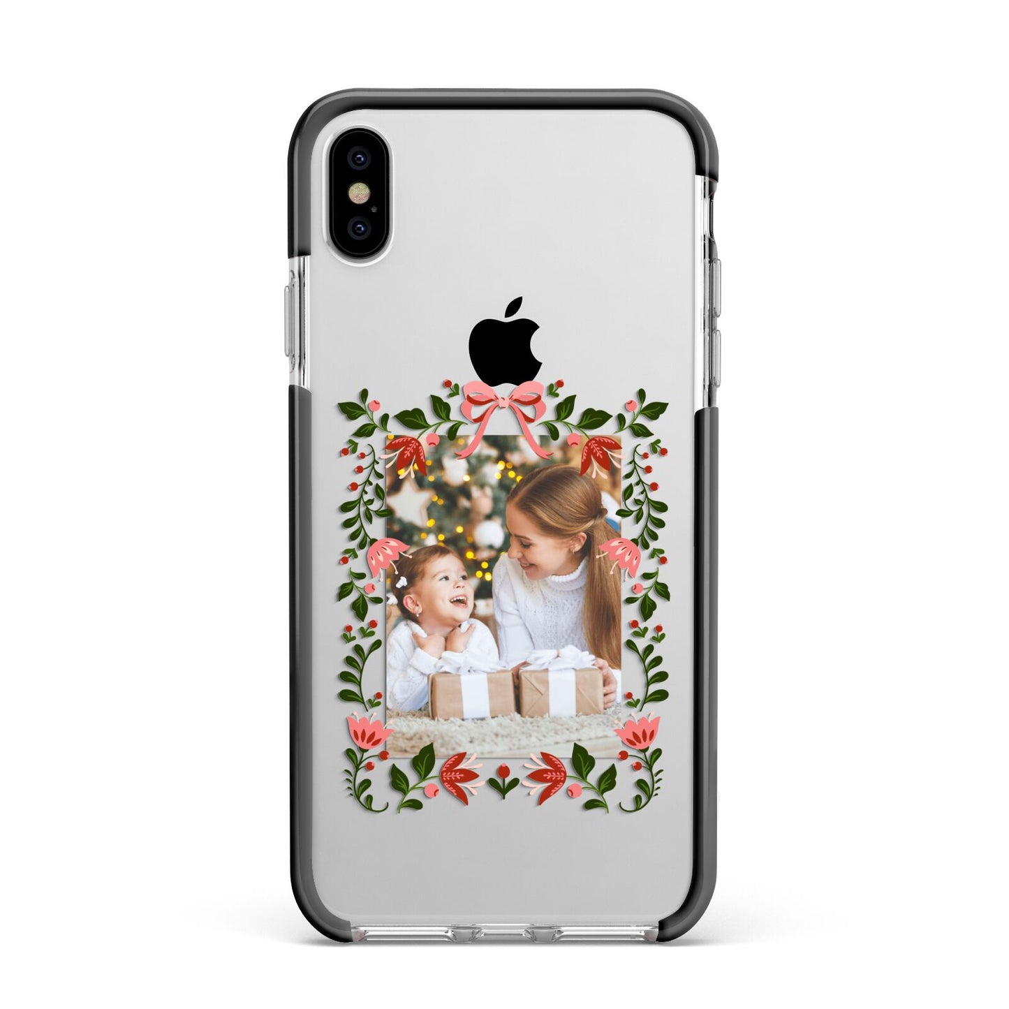 Personalised Christmas Flowers Photo Apple iPhone Xs Max Impact Case Black Edge on Silver Phone