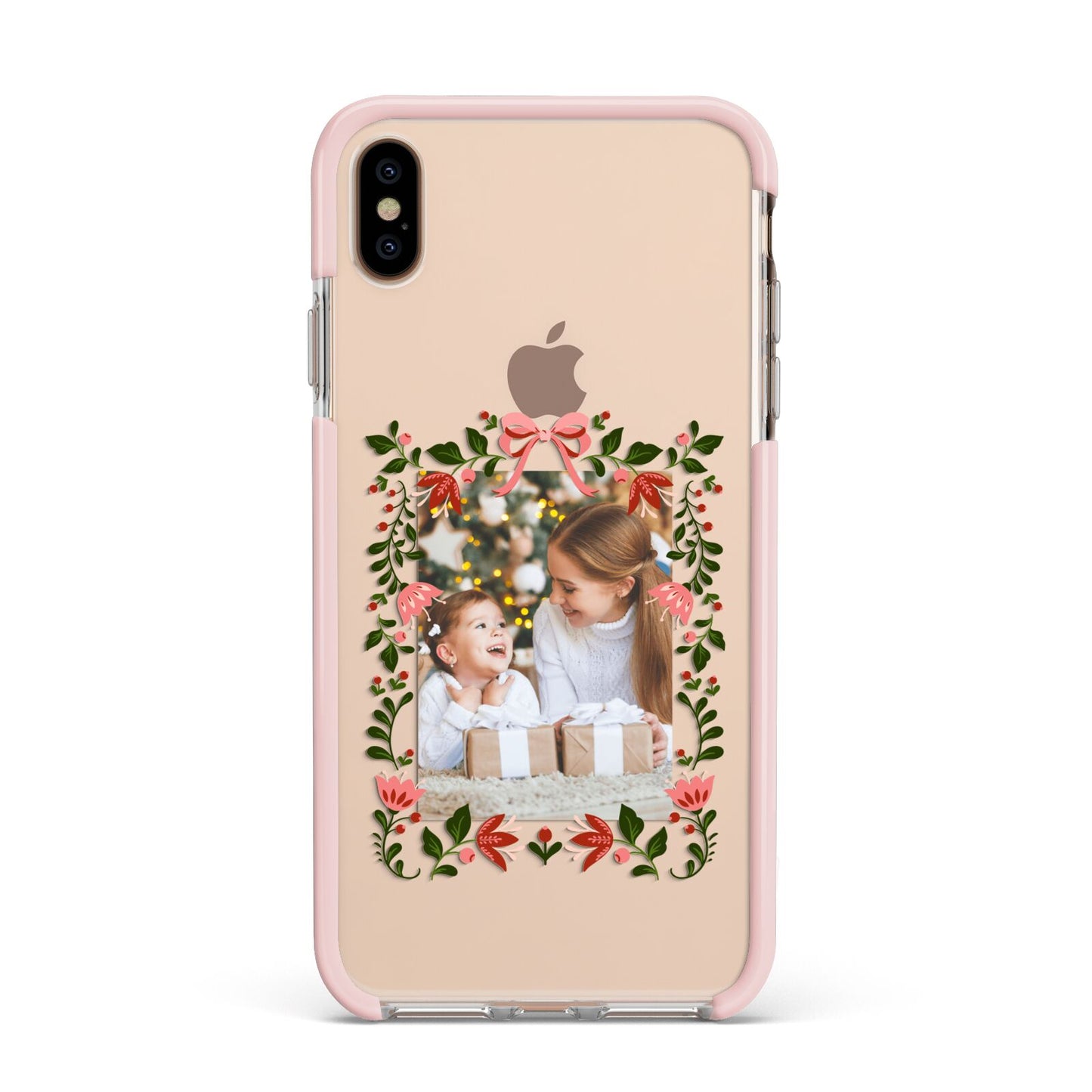 Personalised Christmas Flowers Photo Apple iPhone Xs Max Impact Case Pink Edge on Gold Phone