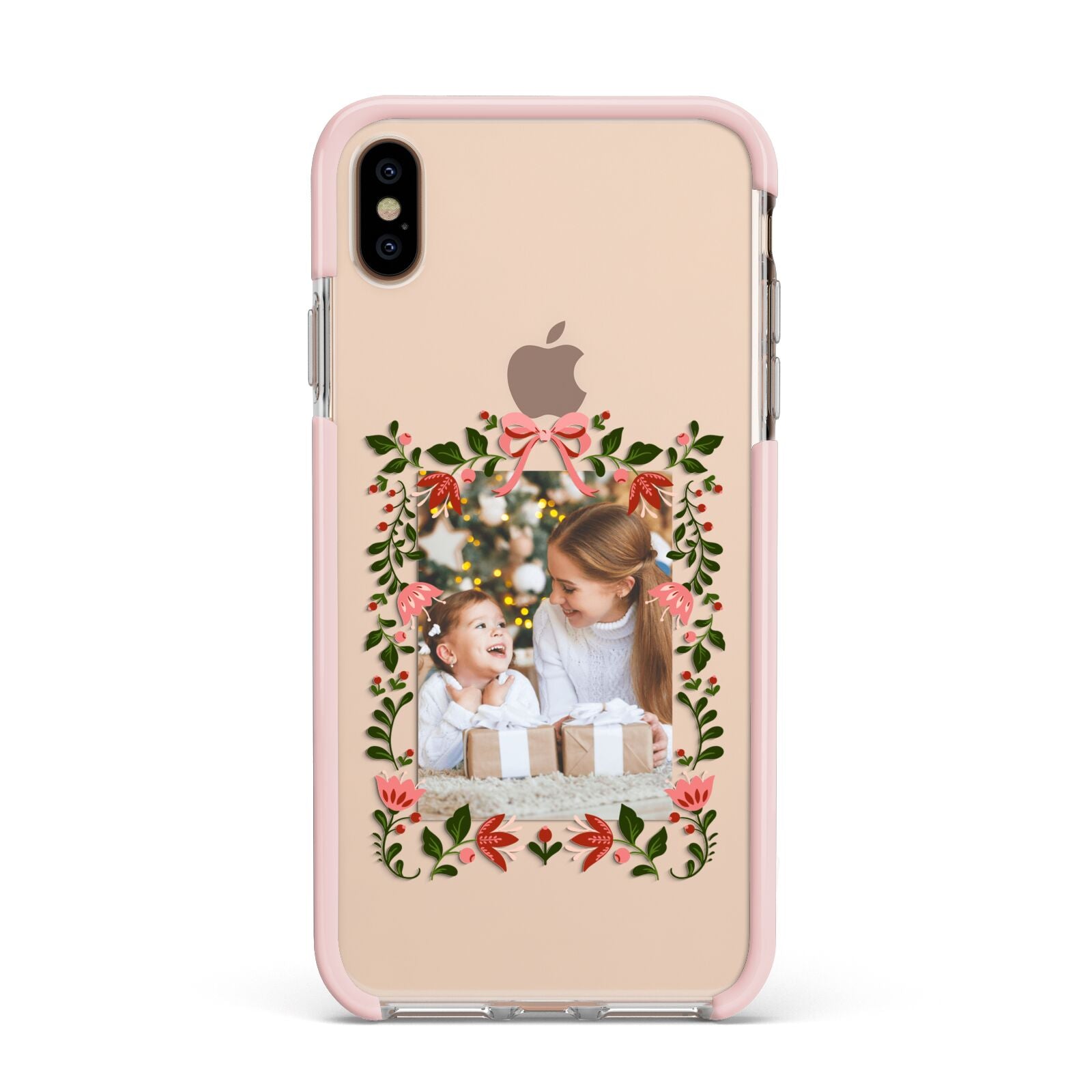 Personalised Christmas Flowers Photo Apple iPhone Xs Max Impact Case Pink Edge on Gold Phone