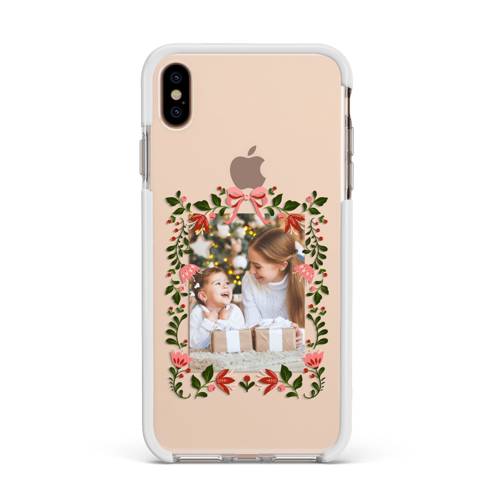 Personalised Christmas Flowers Photo Apple iPhone Xs Max Impact Case White Edge on Gold Phone