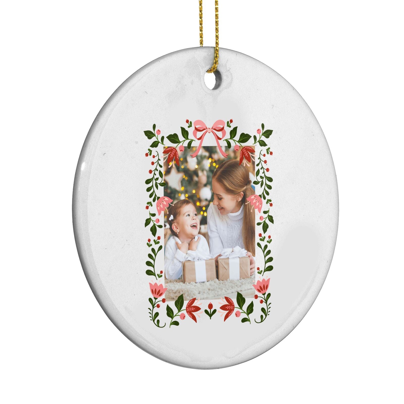 Personalised Christmas Flowers Photo Circle Decoration Side Angle