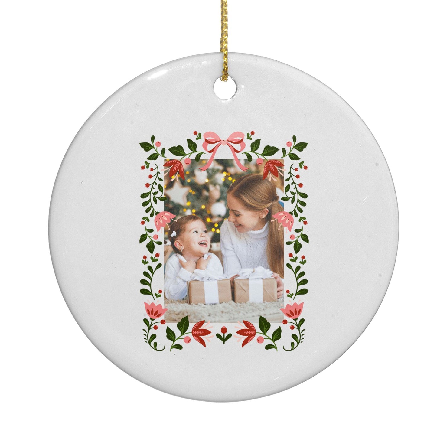 Personalised Christmas Flowers Photo Circle Decoration