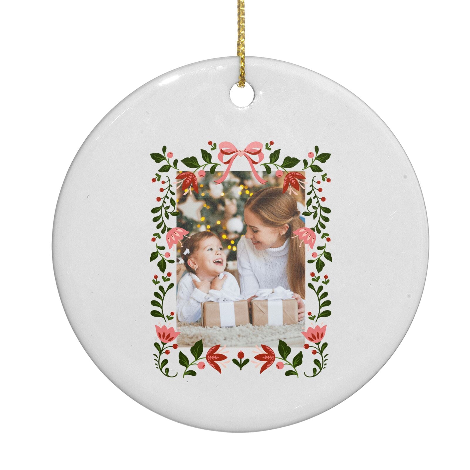 Personalised Christmas Flowers Photo Circle Decoration