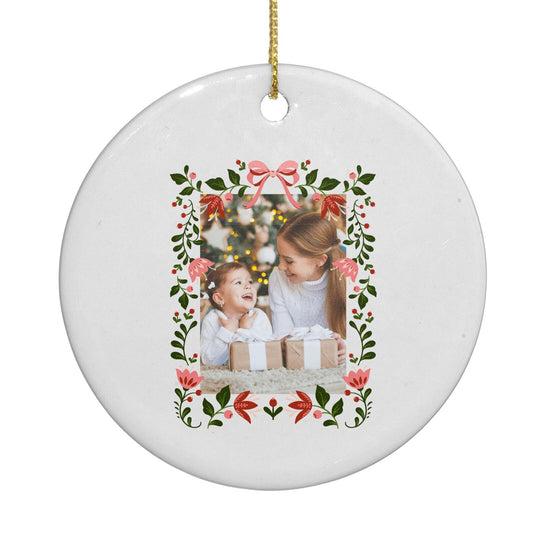Personalised Christmas Flowers Photo Circle Decoration