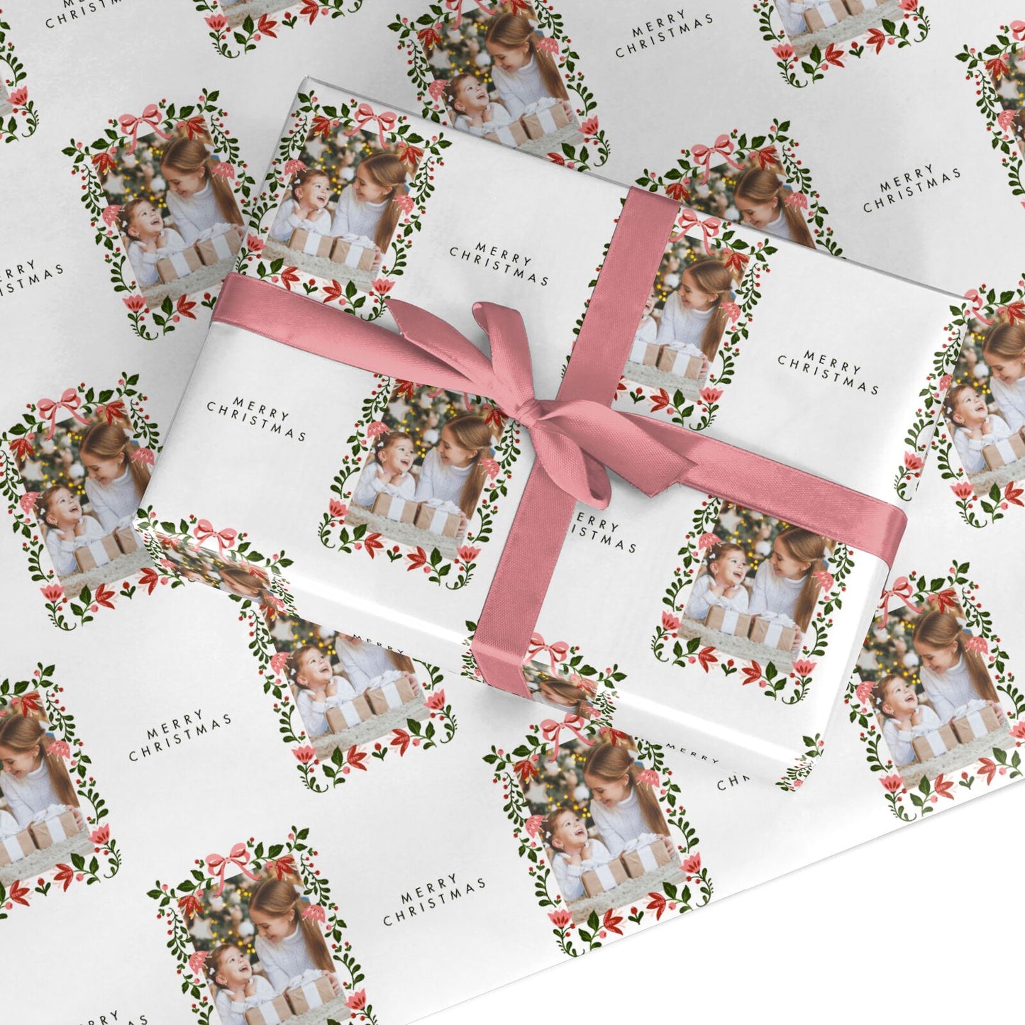 Personalised Christmas Flowers Photo Custom Wrapping Paper