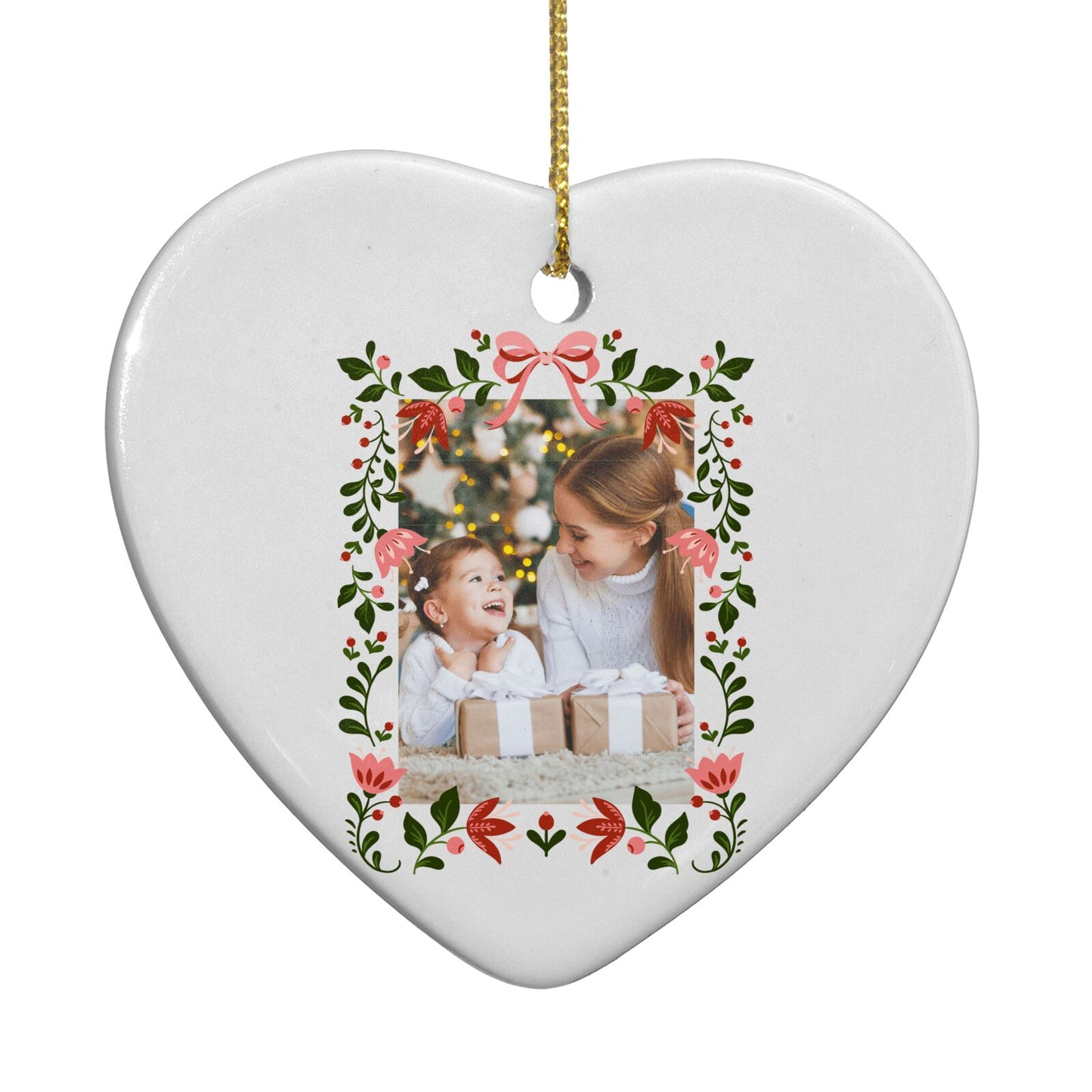 Personalised Christmas Flowers Photo Heart Decoration