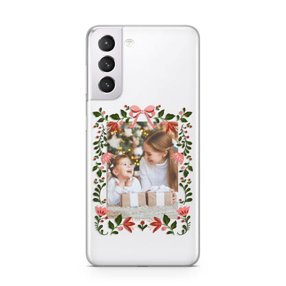 Personalised Christmas Flowers Photo Samsung S21 Case
