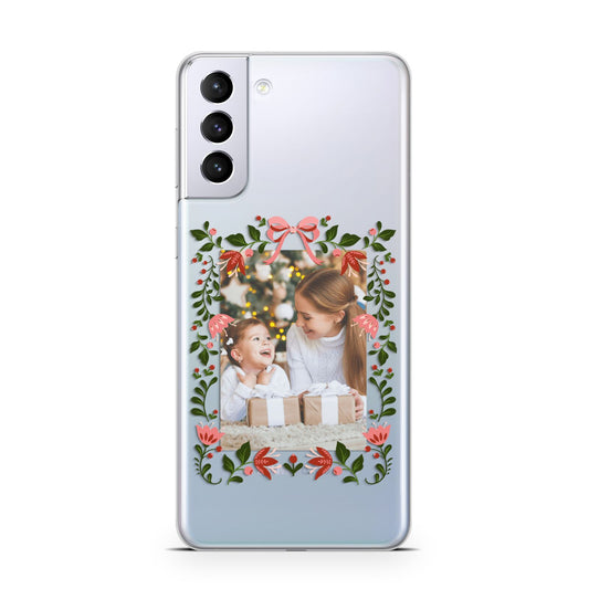 Personalised Christmas Flowers Photo Samsung S21 Plus Phone Case