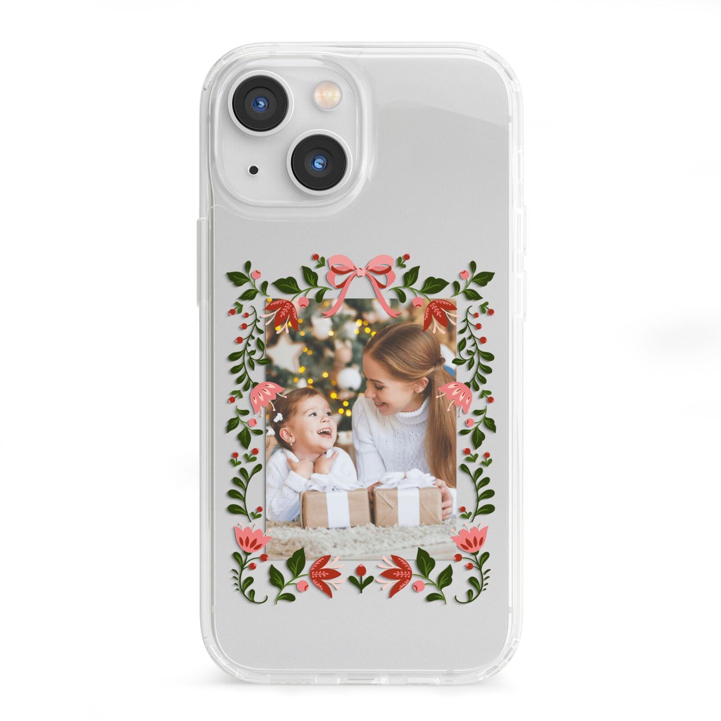 Personalised Christmas Flowers Photo iPhone 13 Mini Clear Bumper Case