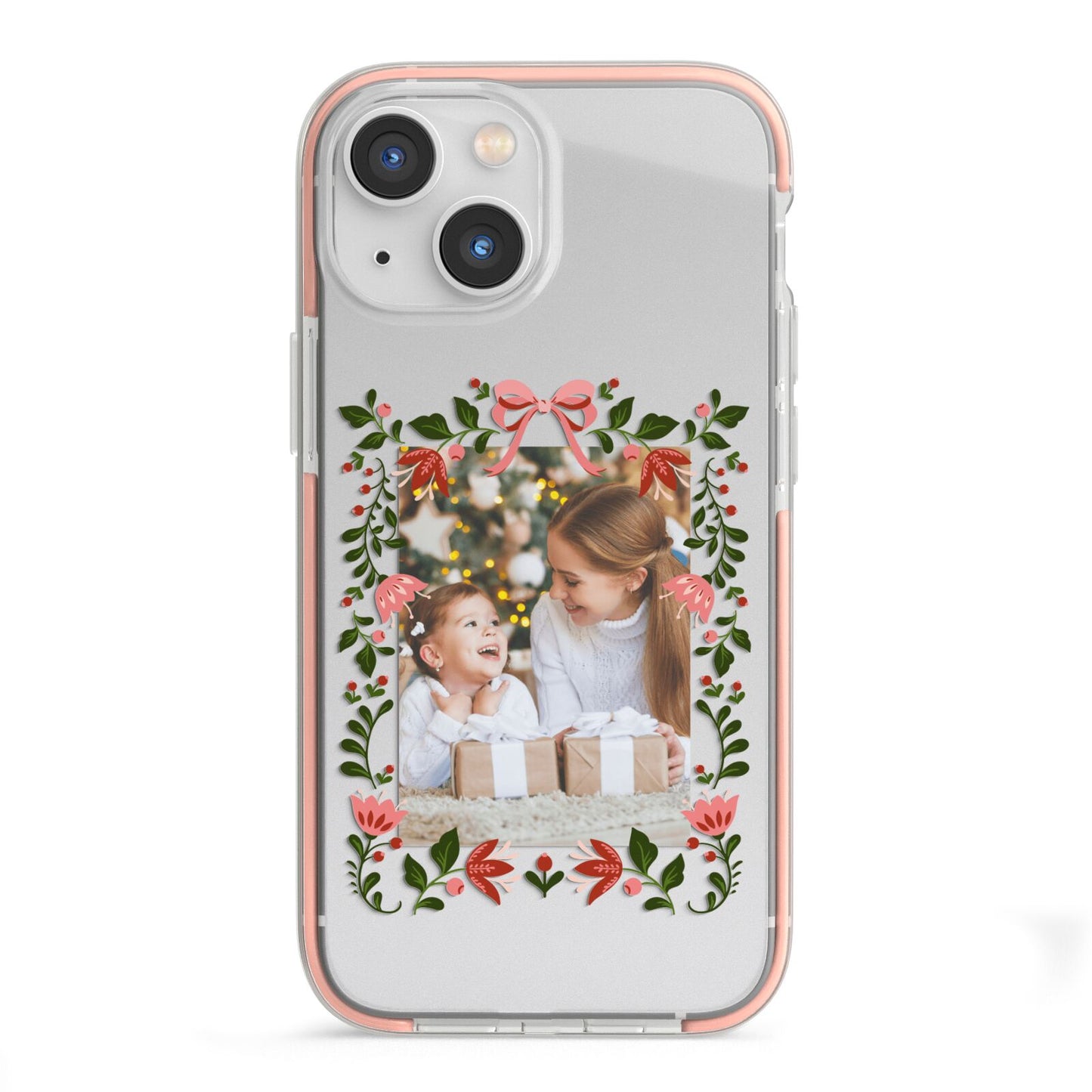 Personalised Christmas Flowers Photo iPhone 13 Mini TPU Impact Case with Pink Edges