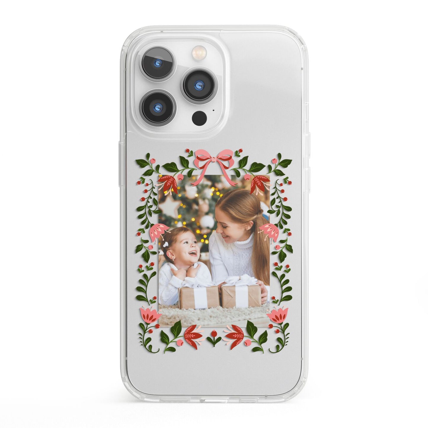 Personalised Christmas Flowers Photo iPhone 13 Pro Clear Bumper Case