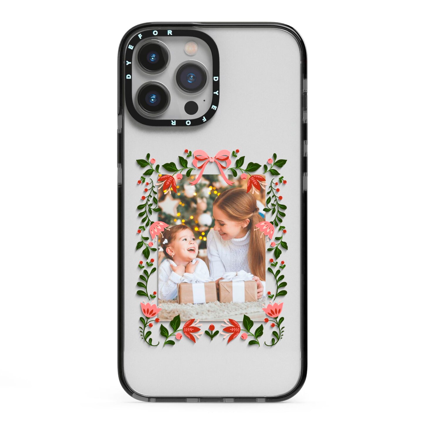 Personalised Christmas Flowers Photo iPhone 13 Pro Max Black Impact Case on Silver phone