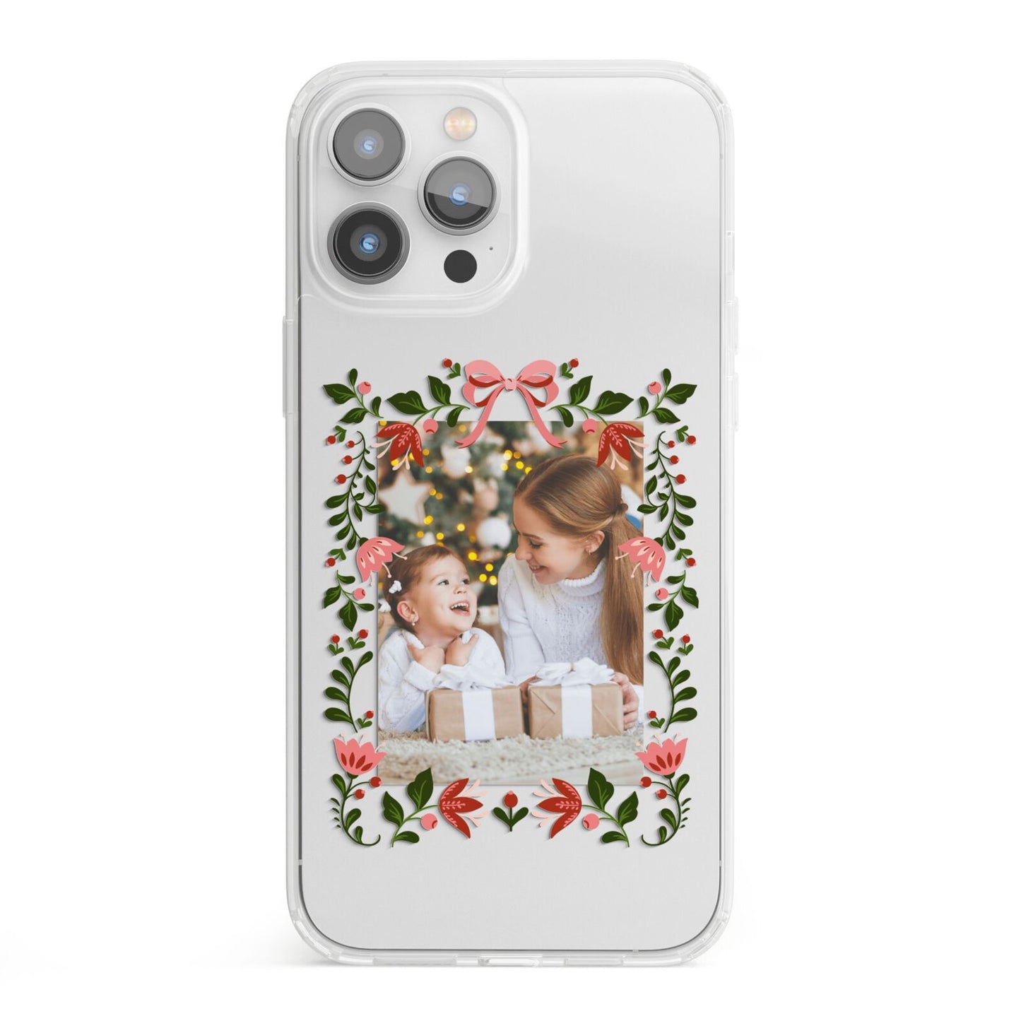 Personalised Christmas Flowers Photo iPhone 13 Pro Max Clear Bumper Case