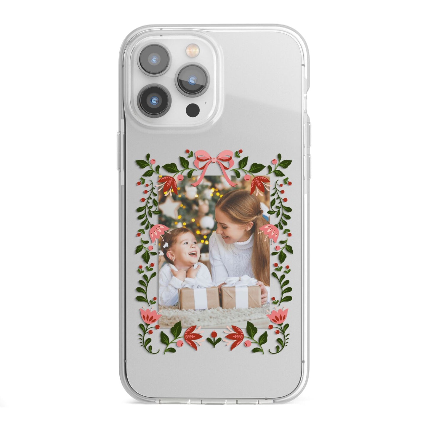 Personalised Christmas Flowers Photo iPhone 13 Pro Max TPU Impact Case with White Edges