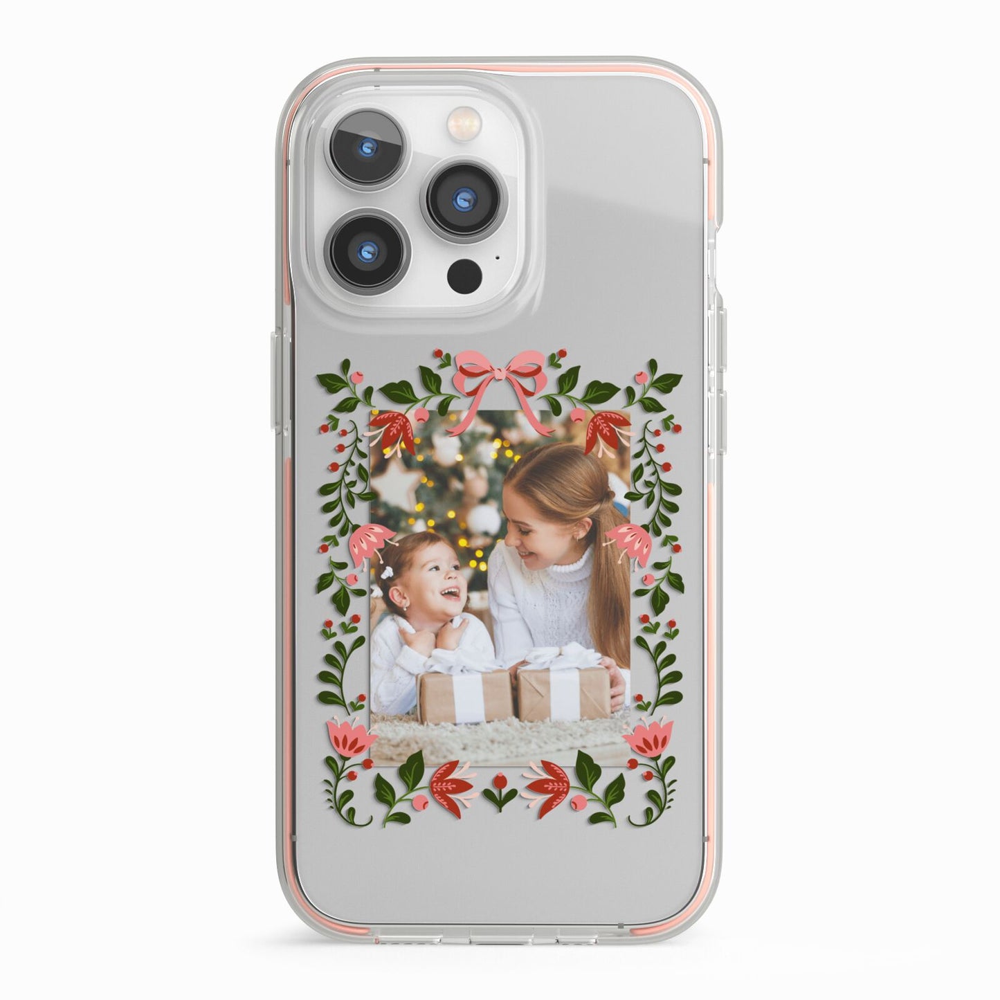 Personalised Christmas Flowers Photo iPhone 13 Pro TPU Impact Case with Pink Edges