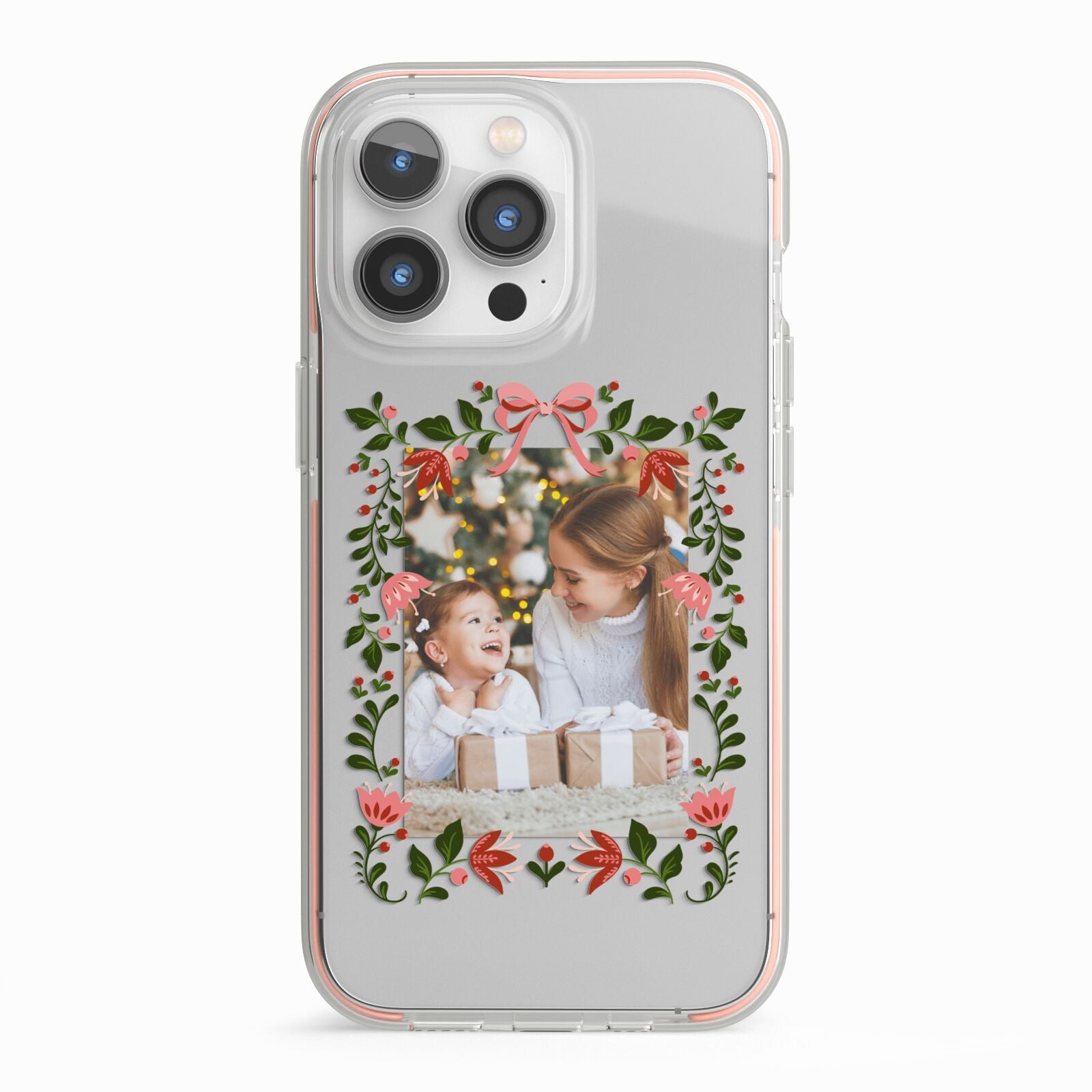 Personalised Christmas Flowers Photo iPhone 13 Pro TPU Impact Case with Pink Edges