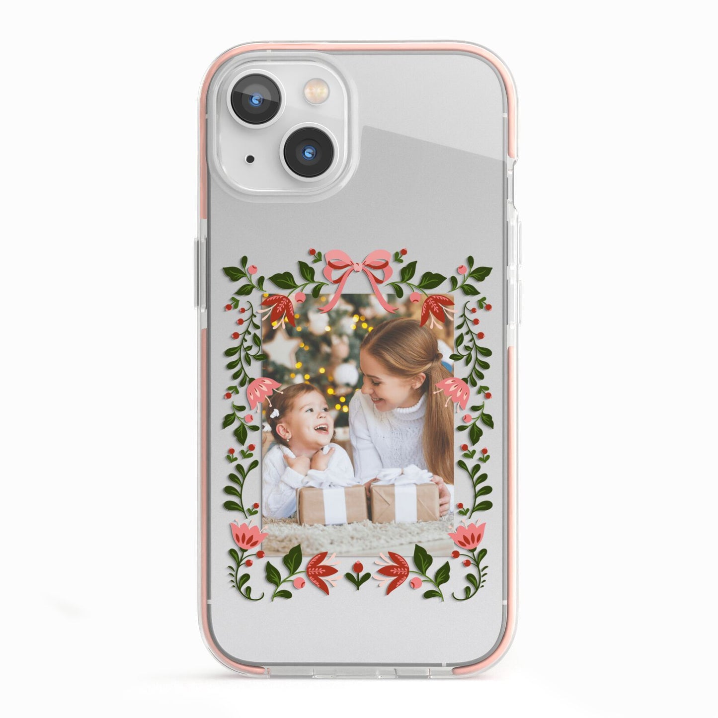 Personalised Christmas Flowers Photo iPhone 13 TPU Impact Case with Pink Edges