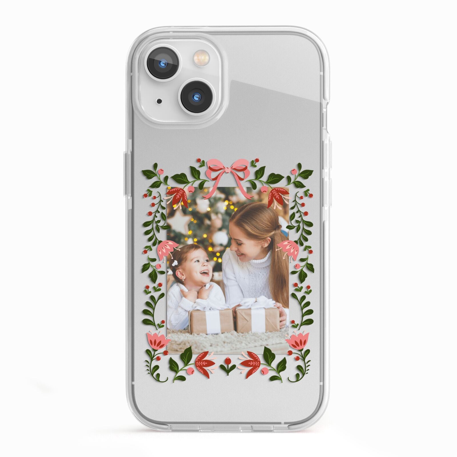 Personalised Christmas Flowers Photo iPhone 13 TPU Impact Case with White Edges