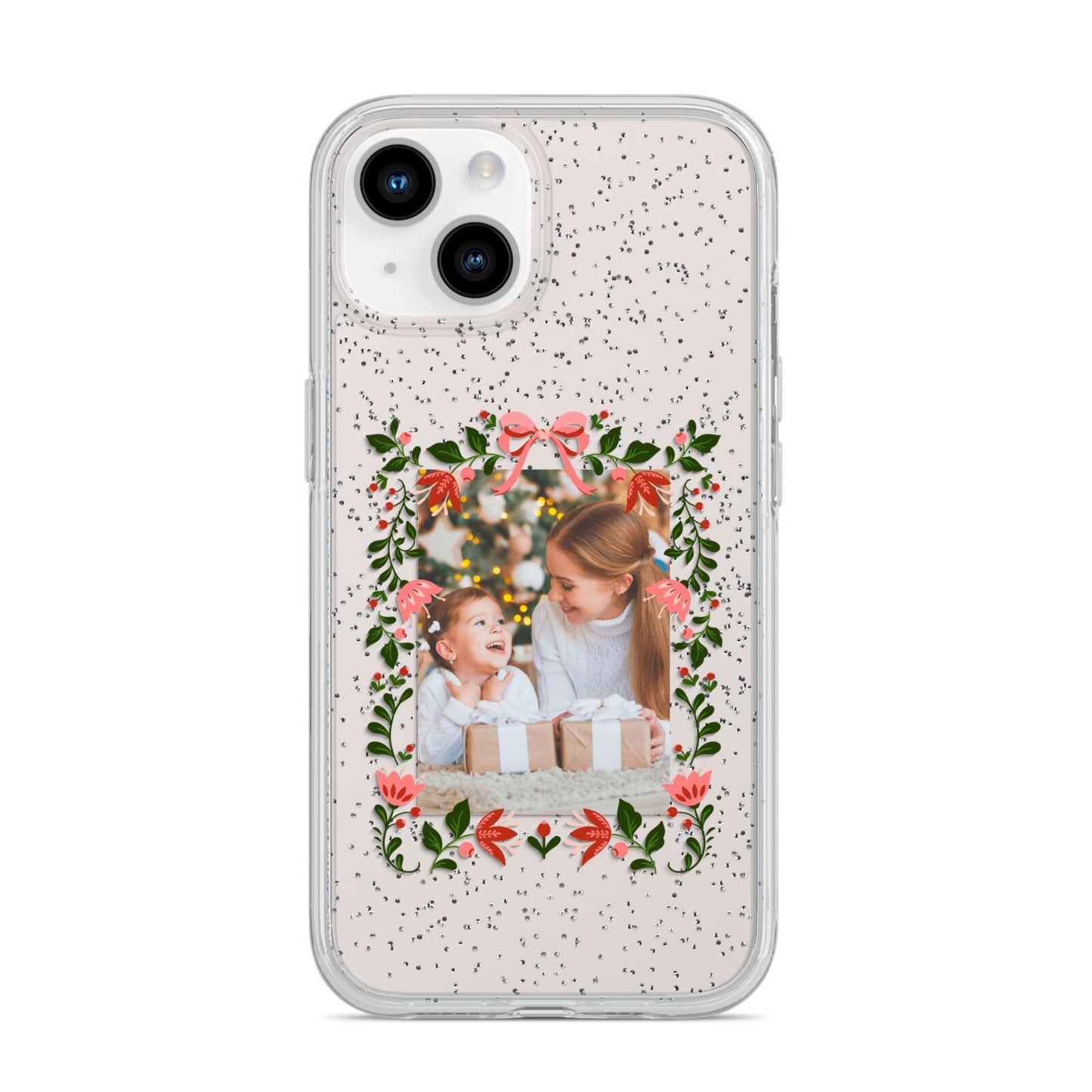 Personalised Christmas Flowers Photo iPhone 14 Glitter Tough Case Starlight