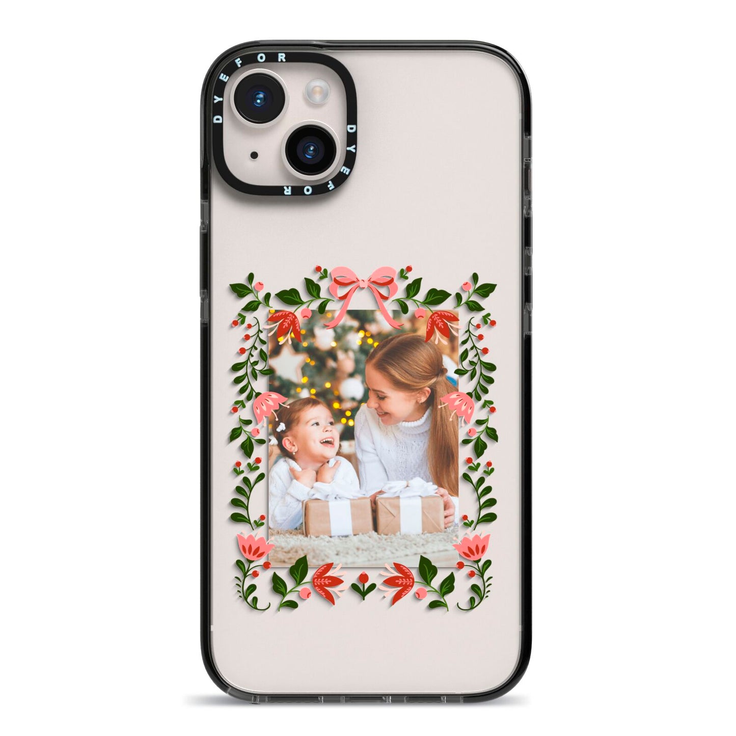 Personalised Christmas Flowers Photo iPhone 14 Plus Black Impact Case on Silver phone
