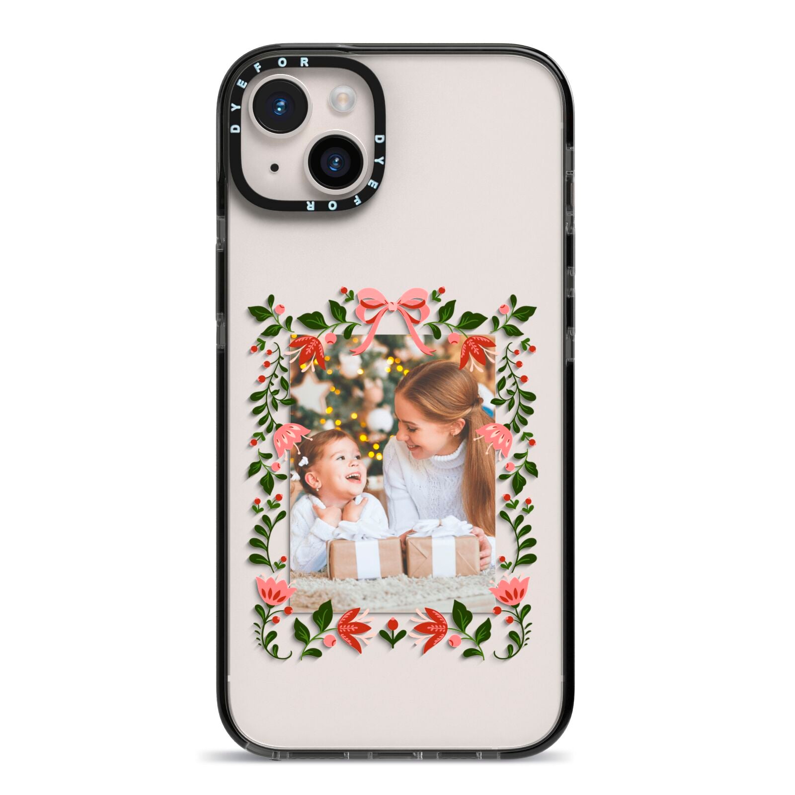 Personalised Christmas Flowers Photo iPhone 14 Plus Black Impact Case on Silver phone