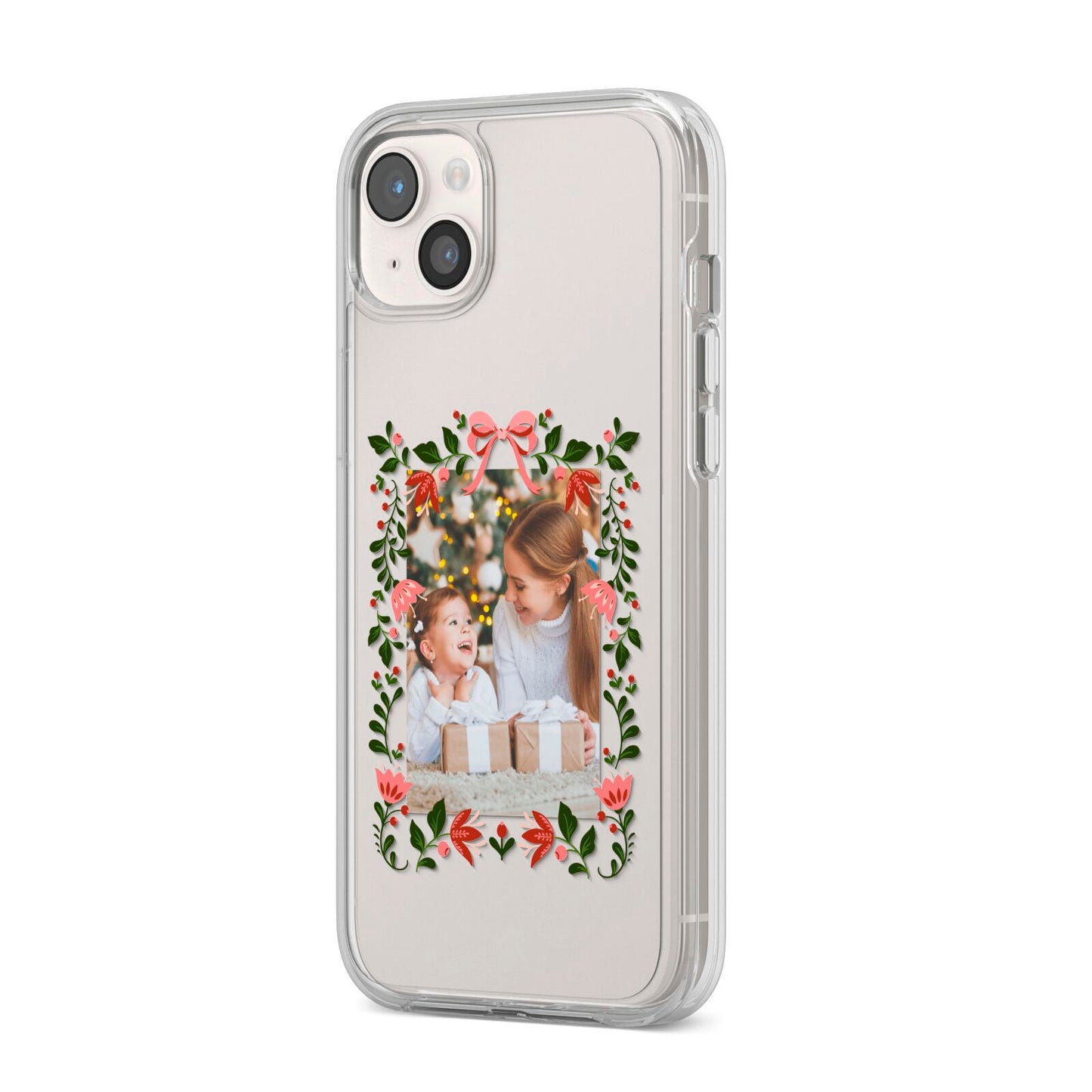 Personalised Christmas Flowers Photo iPhone 14 Plus Clear Tough Case Starlight Angled Image