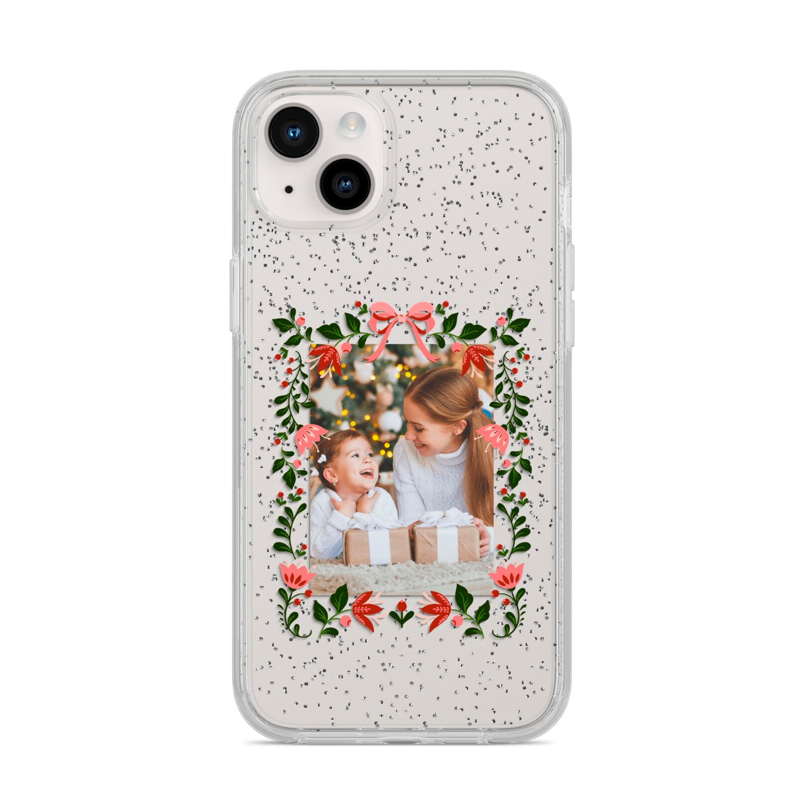 Personalised Christmas Flowers Photo iPhone 14 Plus Glitter Tough Case Starlight