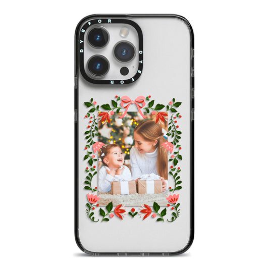 Personalised Christmas Flowers Photo iPhone 14 Pro Max Black Impact Case on Silver phone