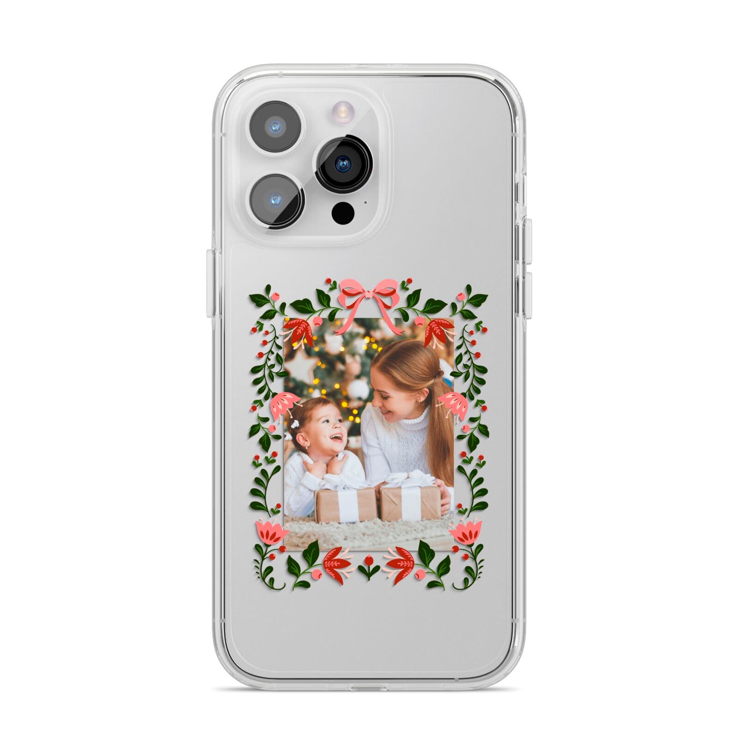 Personalised Christmas Flowers Photo iPhone 14 Pro Max Clear Tough Case Silver