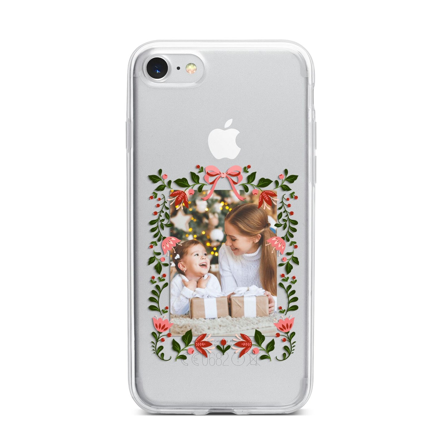 Personalised Christmas Flowers Photo iPhone 7 Bumper Case on Silver iPhone