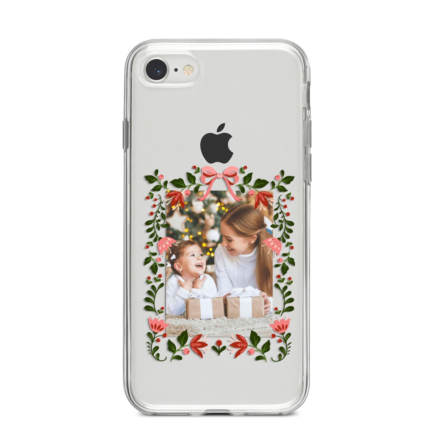 Personalised Christmas Flowers Photo iPhone 8 Bumper Case on Silver iPhone