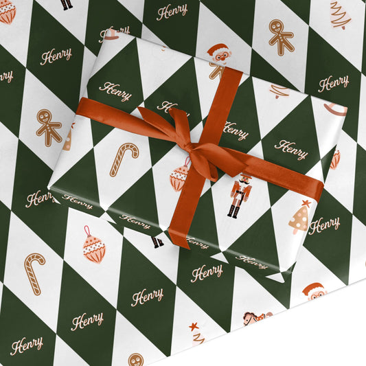 Personalised Christmas Harlequin Custom Wrapping Paper