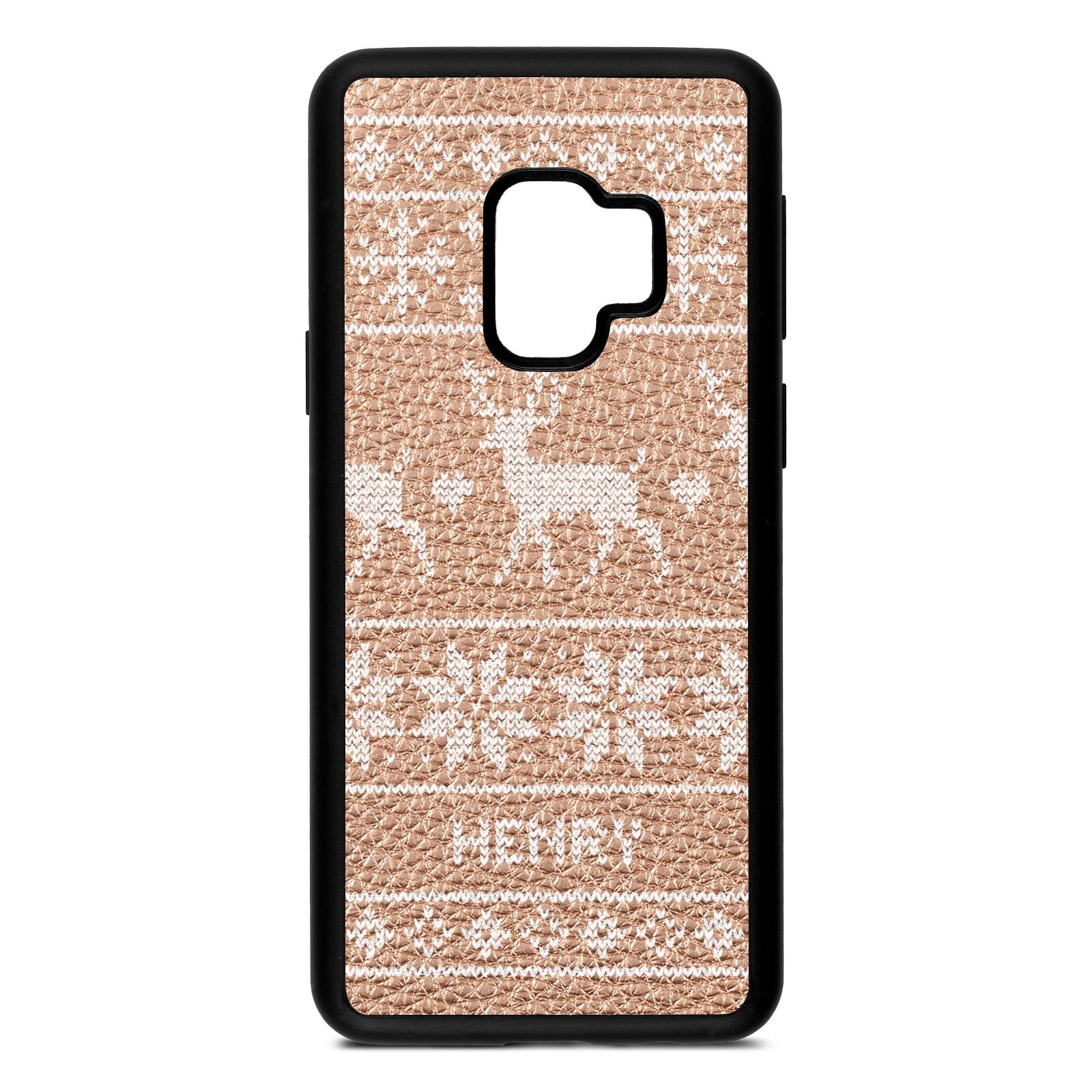 Personalised Christmas Jumper Rose Gold Pebble Leather Samsung S9 Case